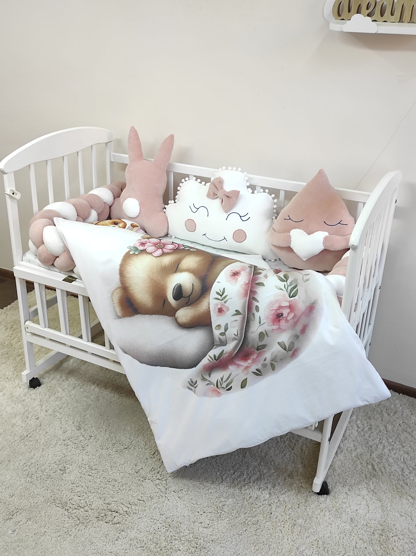 Pudra Dream 10-Piece Powder Pink Velour Bedding Set - Plush Nursery Accents