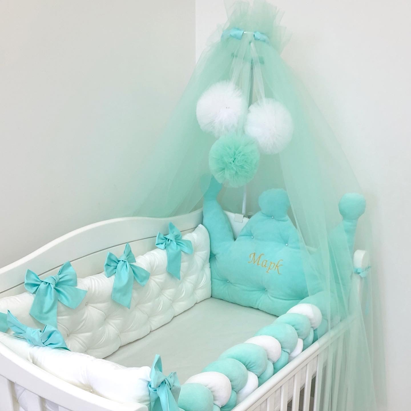 Crib bedding set "Delicate mint white"