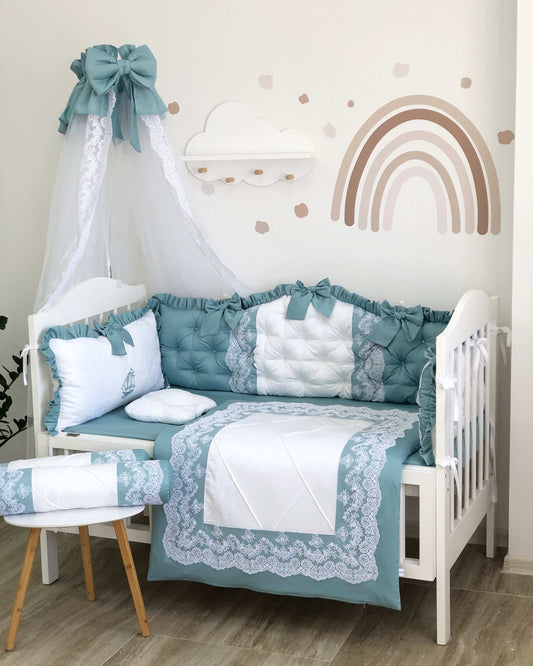 Crib Bumper Set "Sage royal" - Baby Bedding Worlds