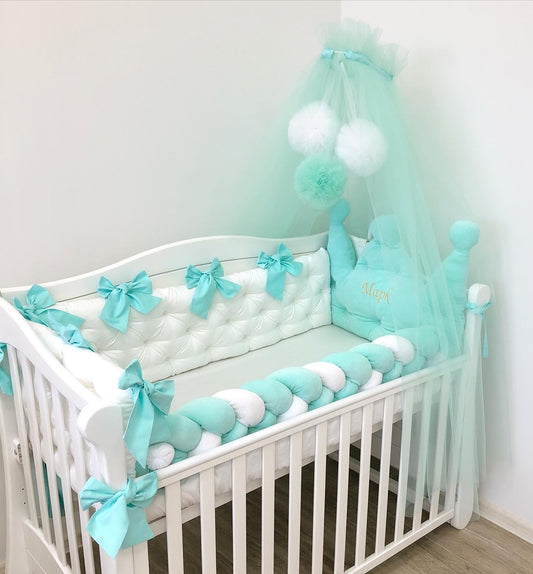 Crib bedding set "Delicate mint white"