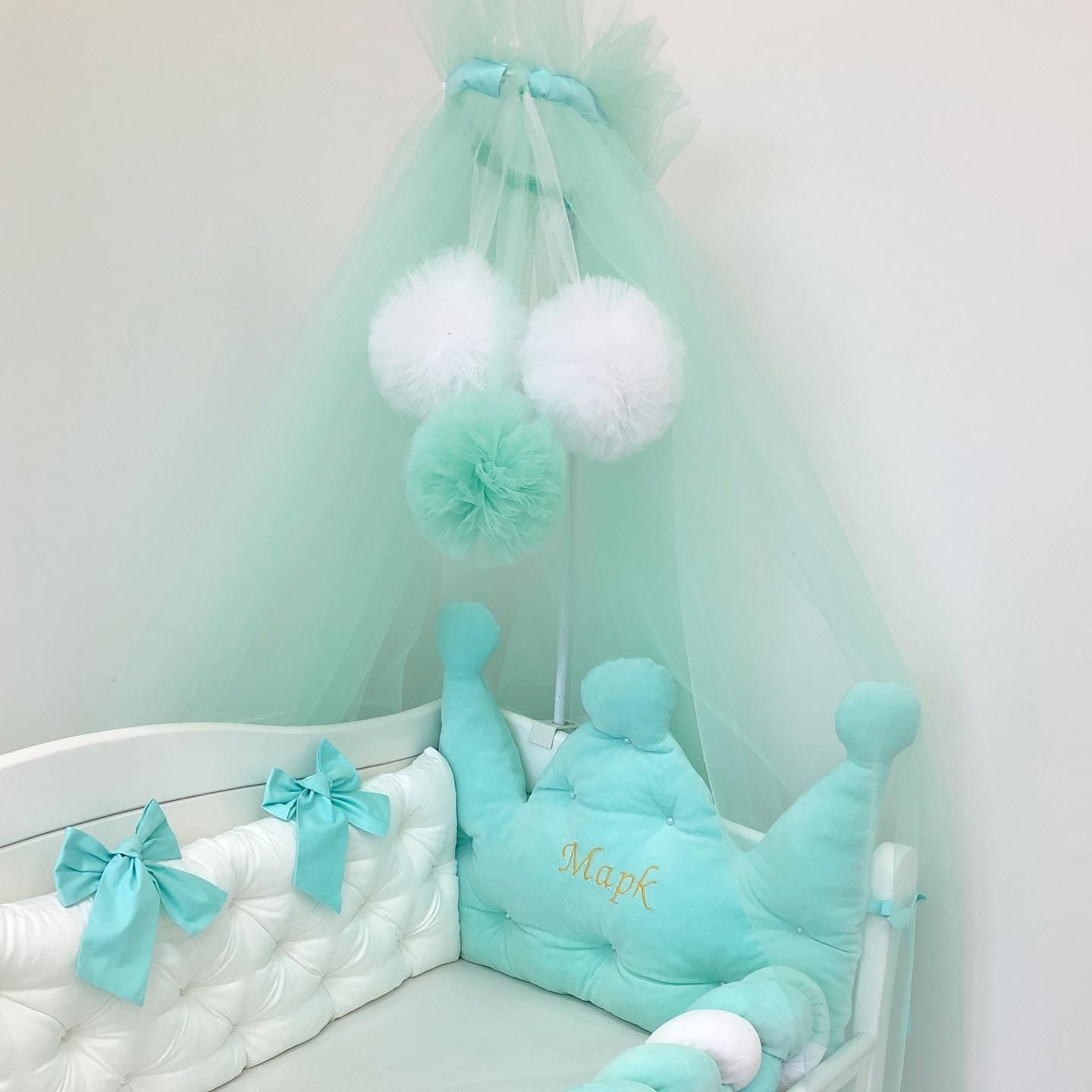 Crib bedding set "Delicate mint white"