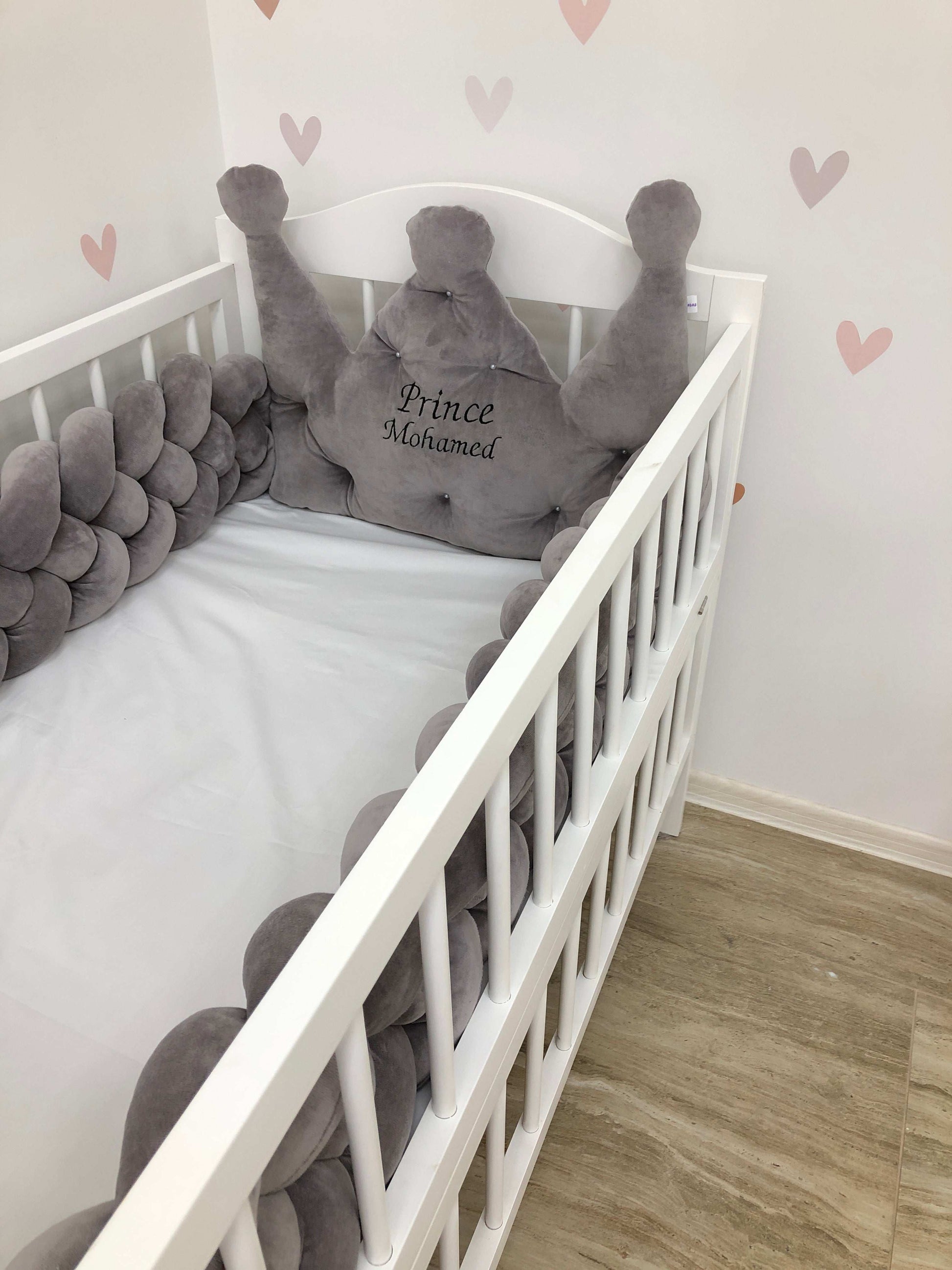 Crib Bumper “powder 4-strand braided bumper and crown” - Baby Bedding Worlds