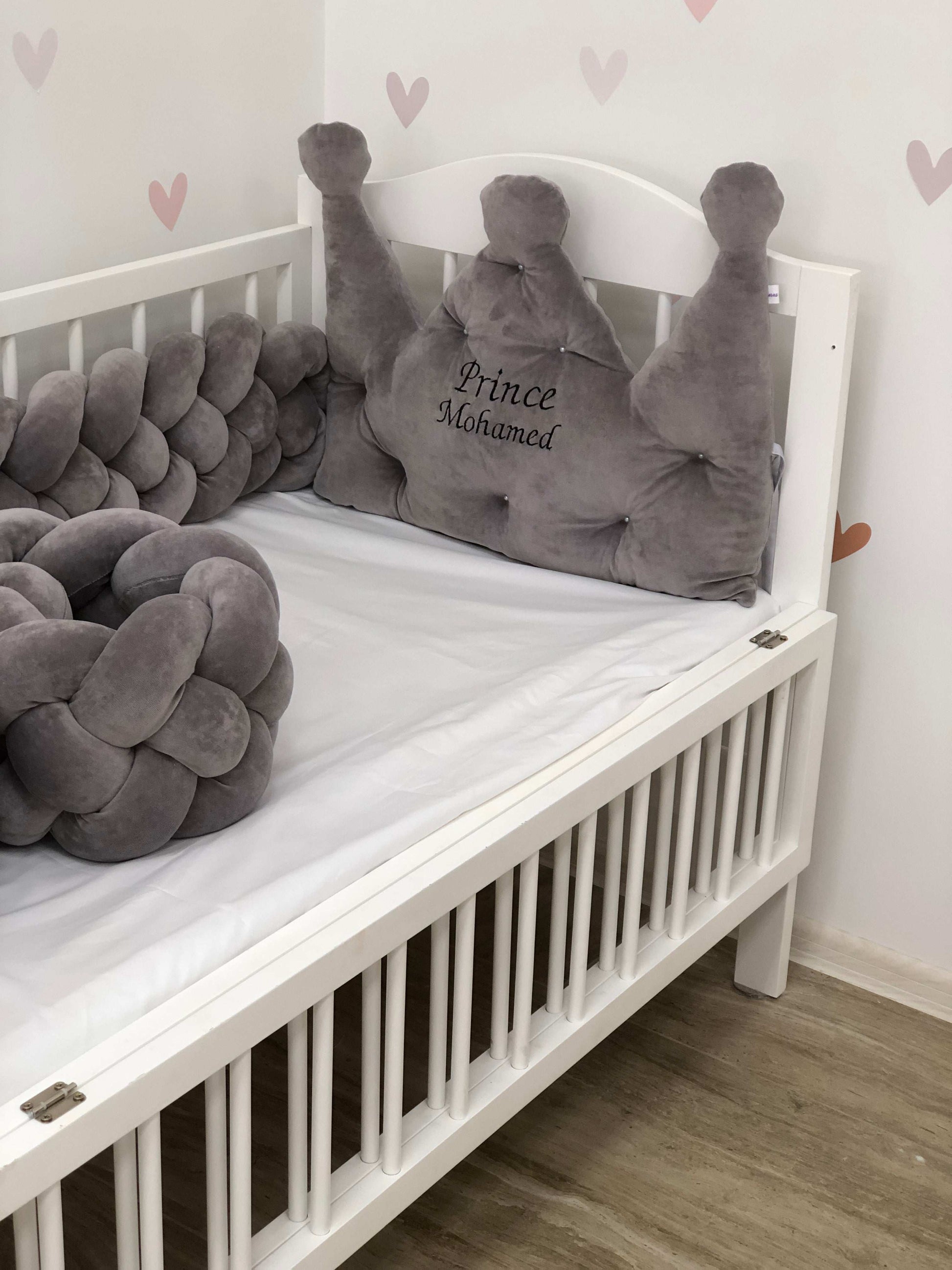 Crib Bumper “powder 4-strand braided bumper and crown” - Baby Bedding Worlds