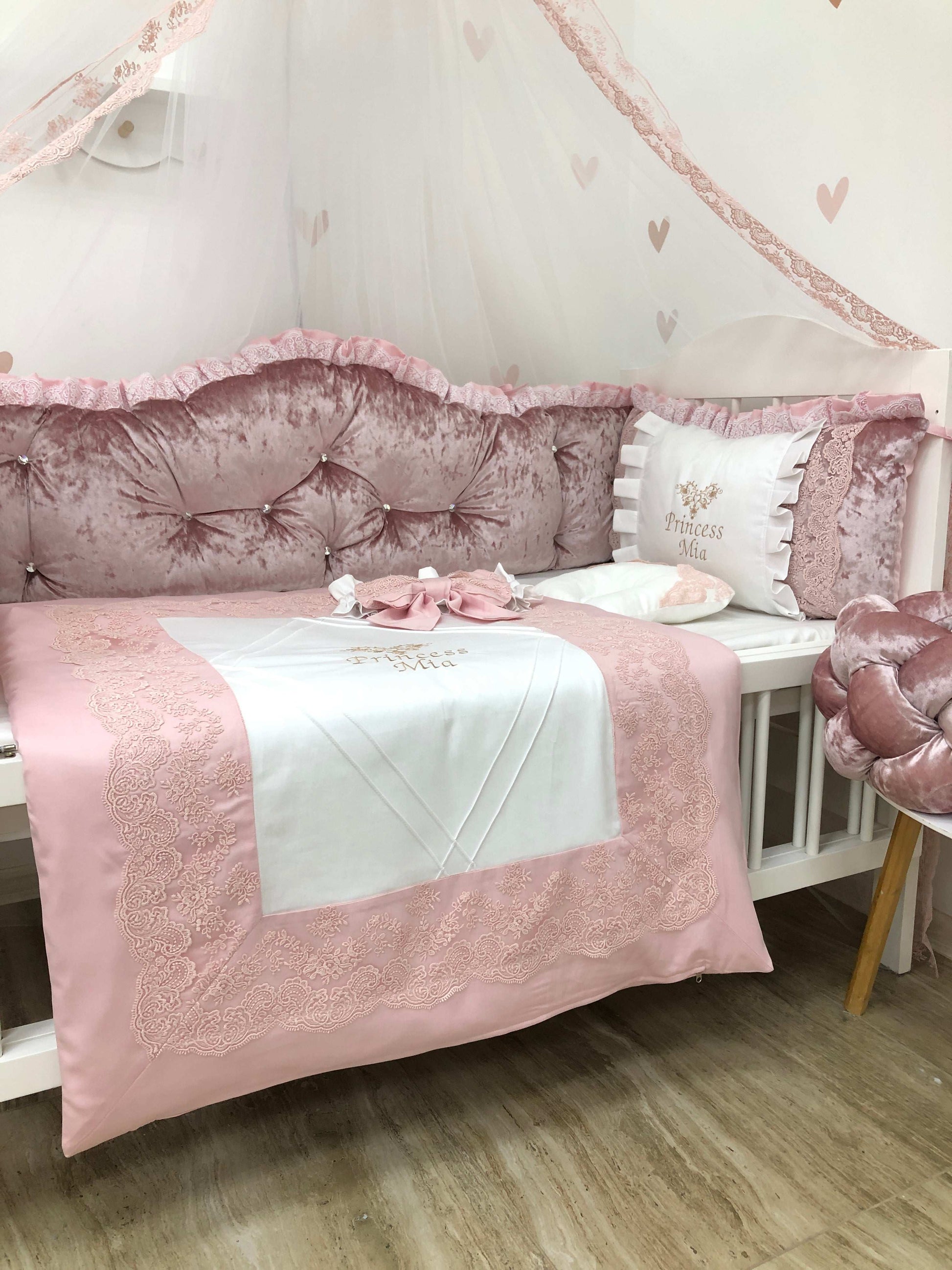 Crib Bedding Set "Royal velvet powder" - Baby Bedding Worlds