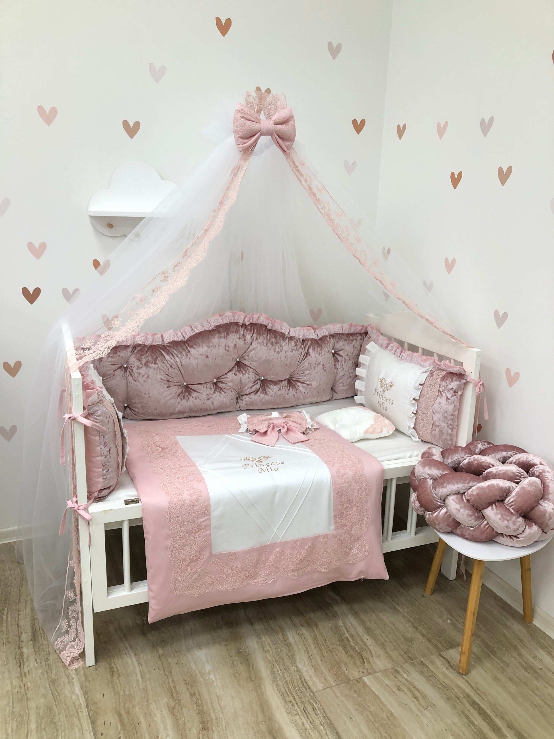 Crib Bedding Set "Royal velvet powder" - Baby Bedding Worlds