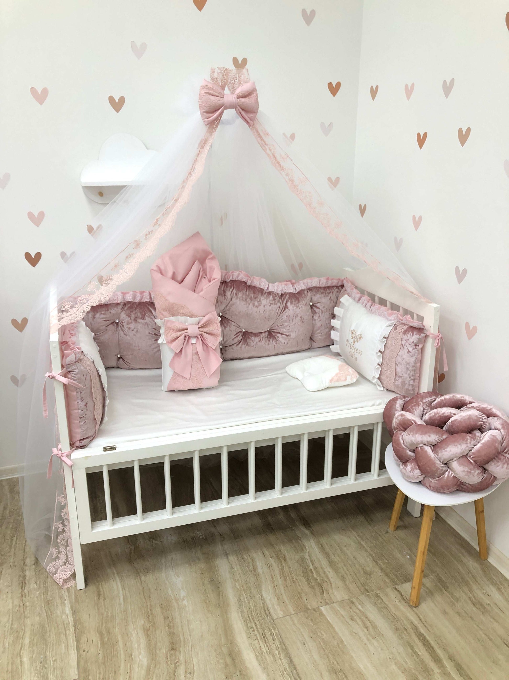 Crib Bedding Set "Royal velvet powder" - Baby Bedding Worlds
