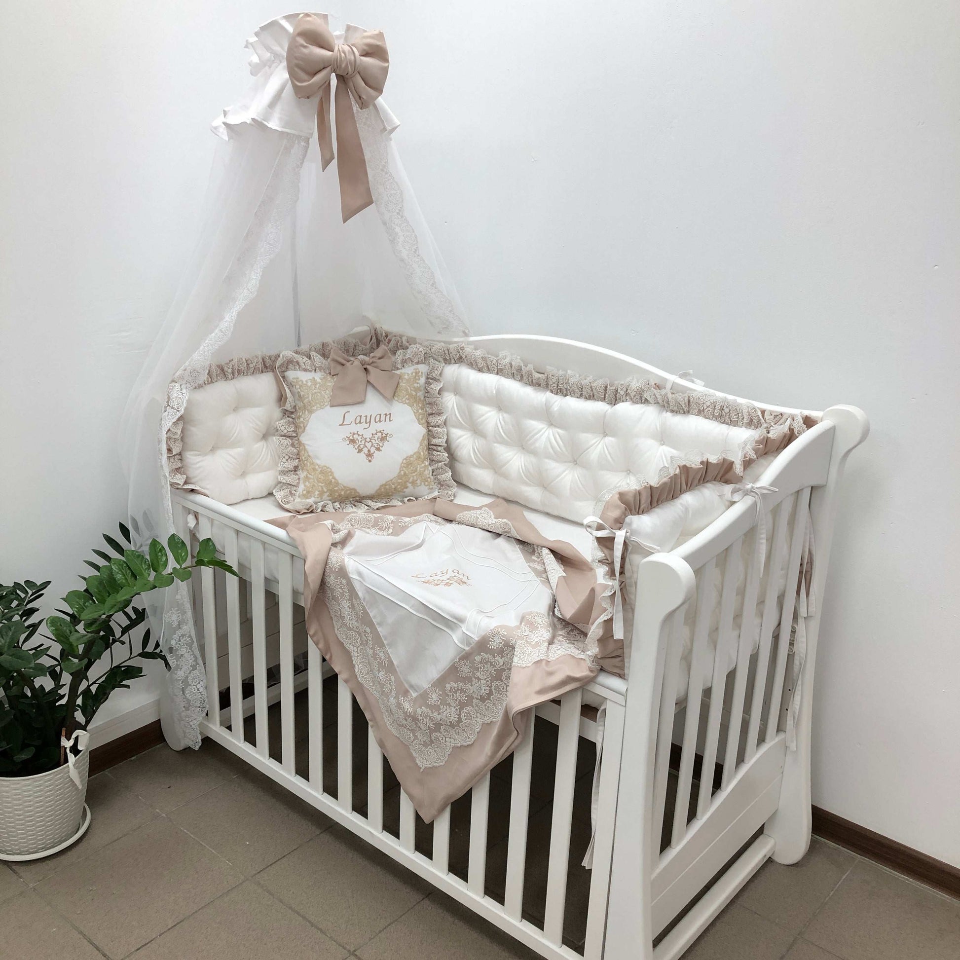 Royal Luxury Personalized Crib Bedding Set "Beige Dream"