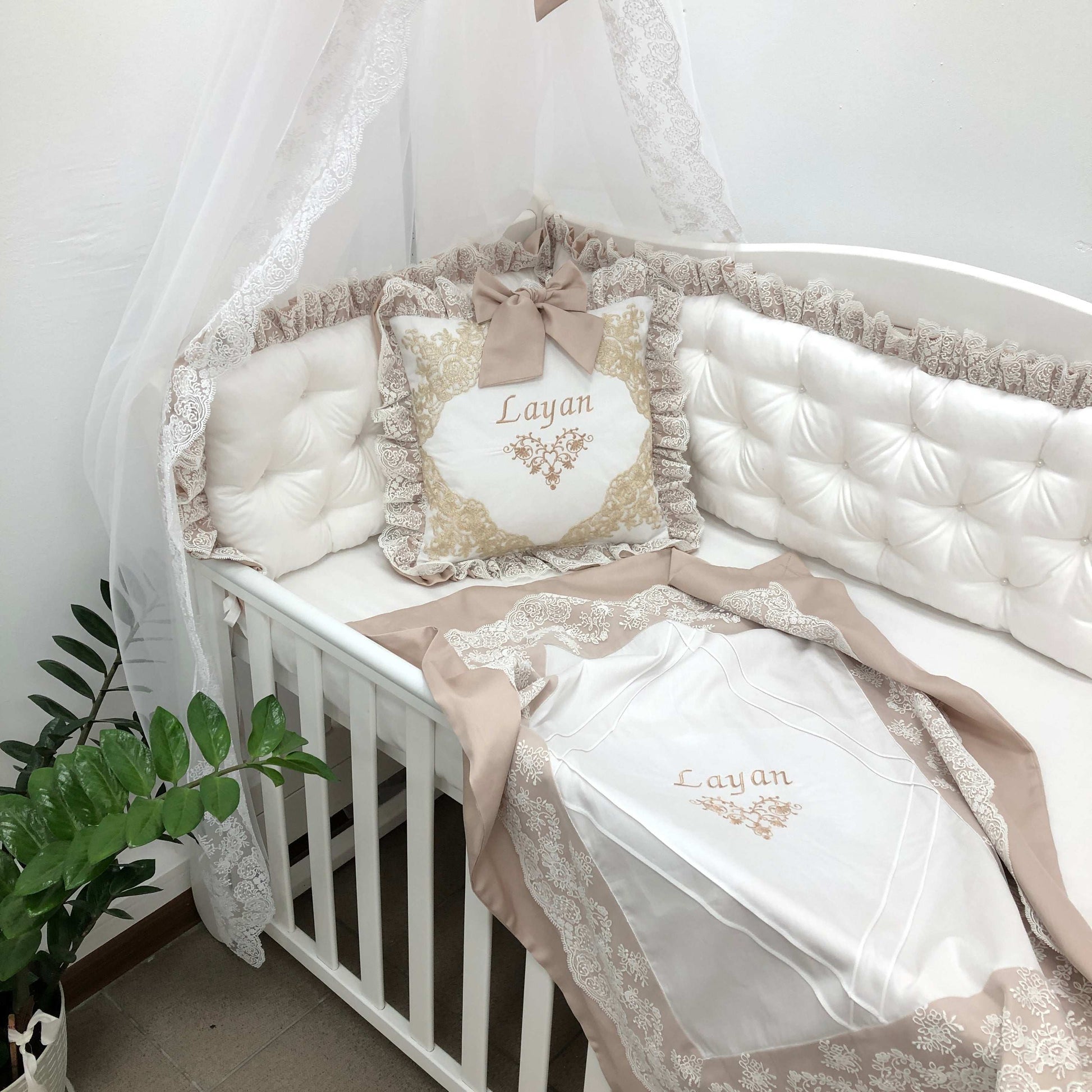 Royal Luxury Personalized Crib Bedding Set "Beige Dream"