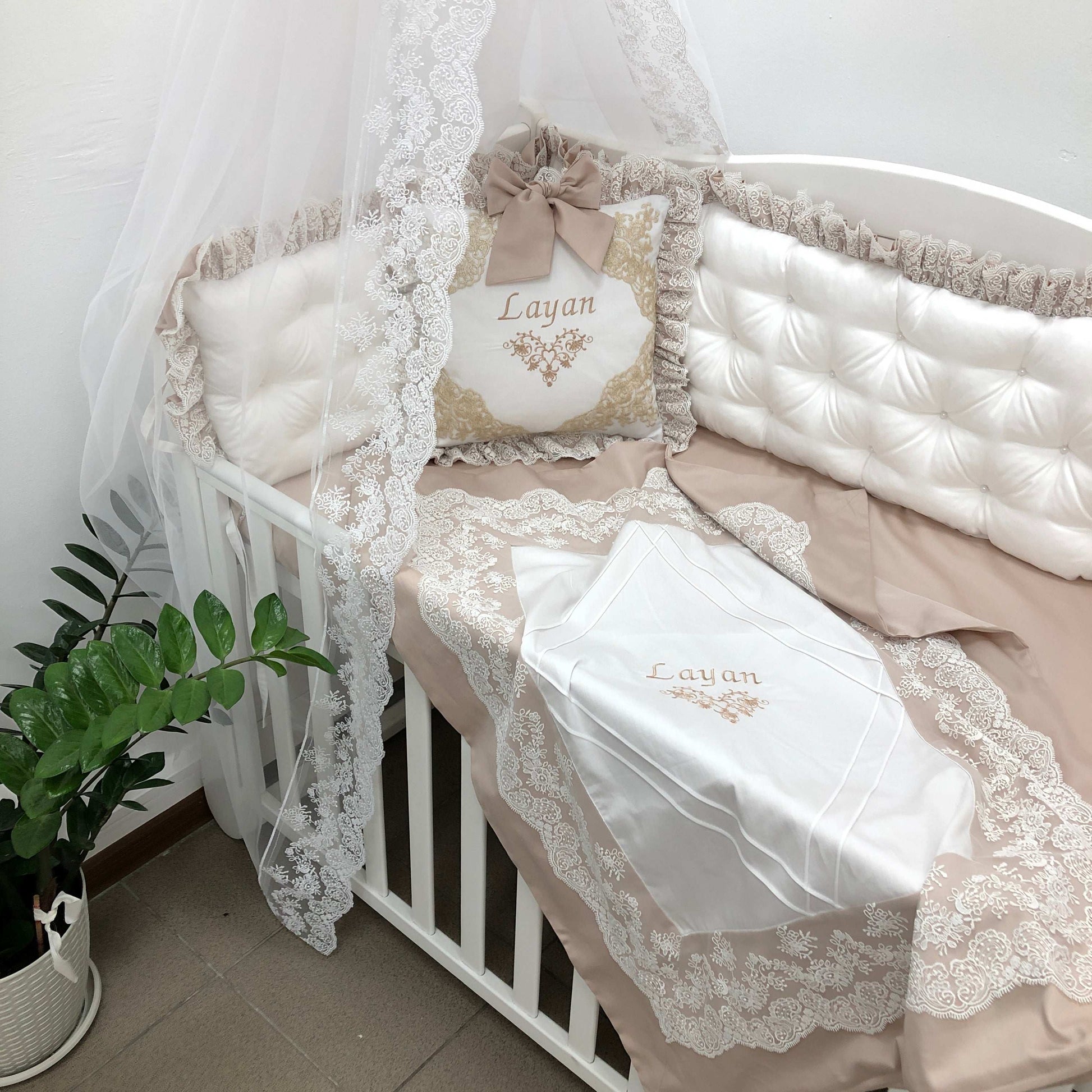 Royal Luxury Personalized Crib Bedding Set "Beige Dream"