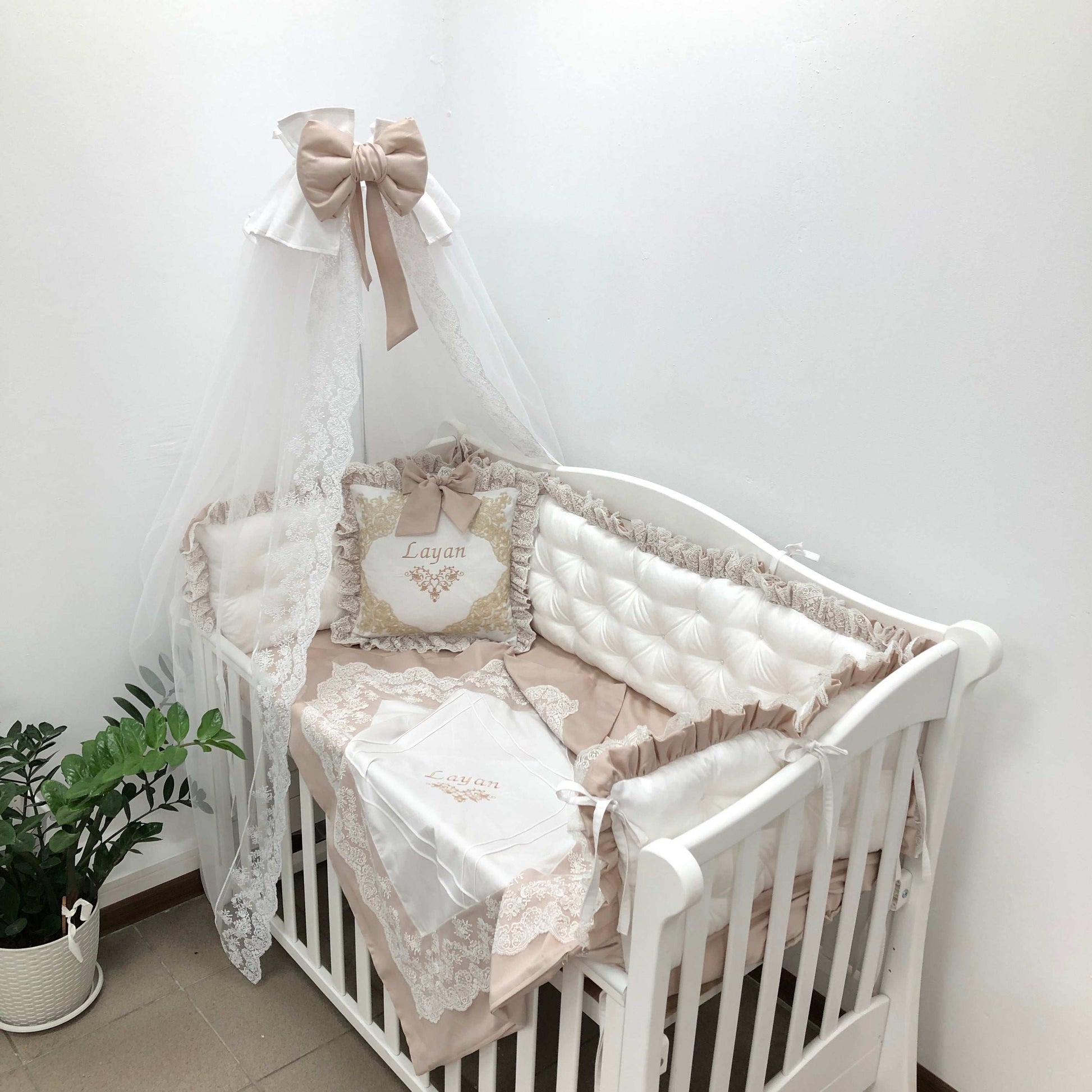 Royal Luxury Personalized Crib Bedding Set "Beige Dream"