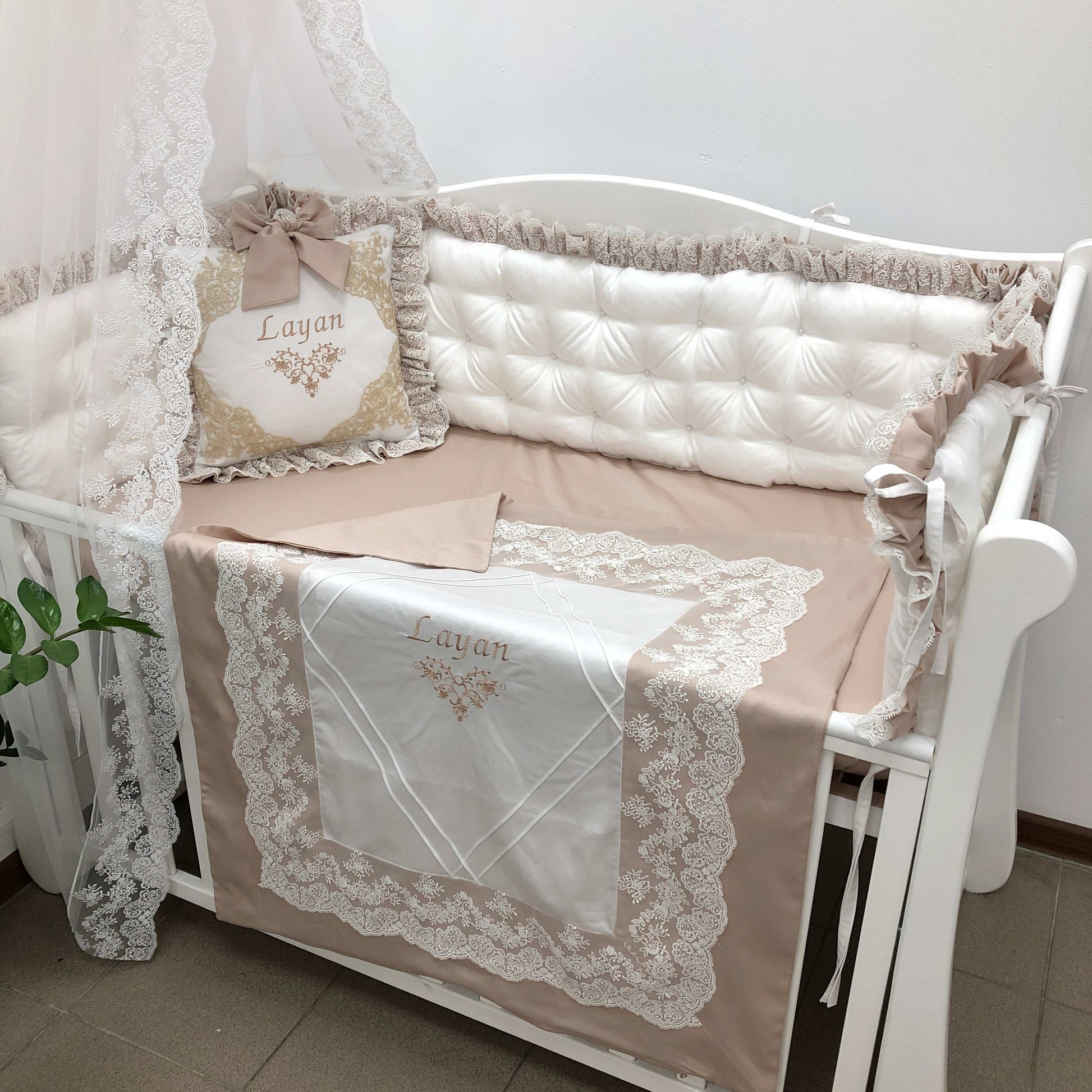 Royal Luxury Personalized Crib Bedding Set "Beige Dream"
