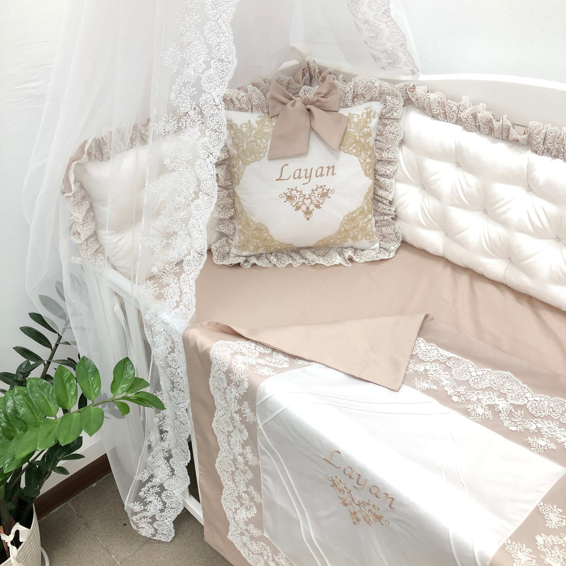 Royal Luxury Personalized Crib Bedding Set "Beige Dream"