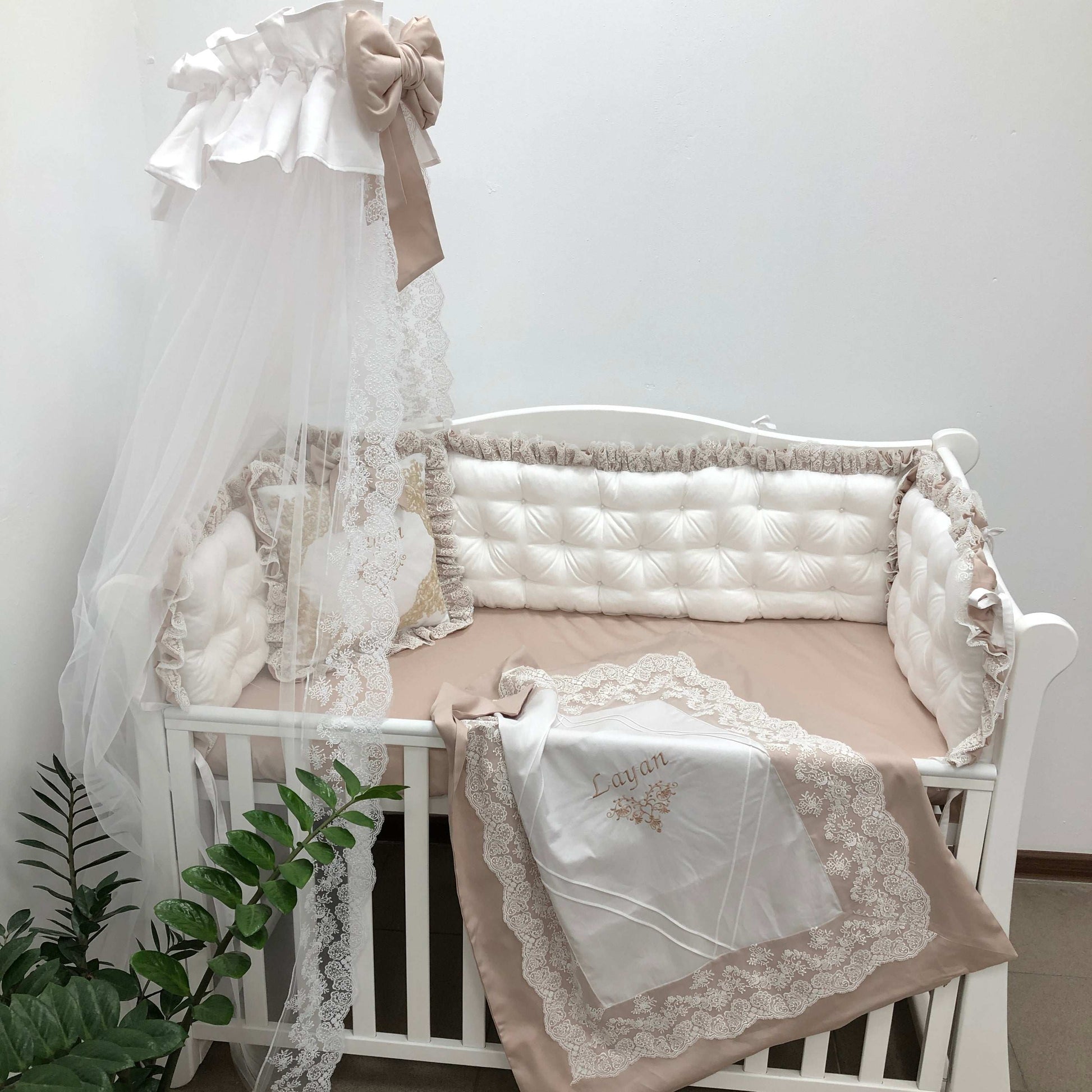 Royal Luxury Personalized Crib Bedding Set "Beige Dream"
