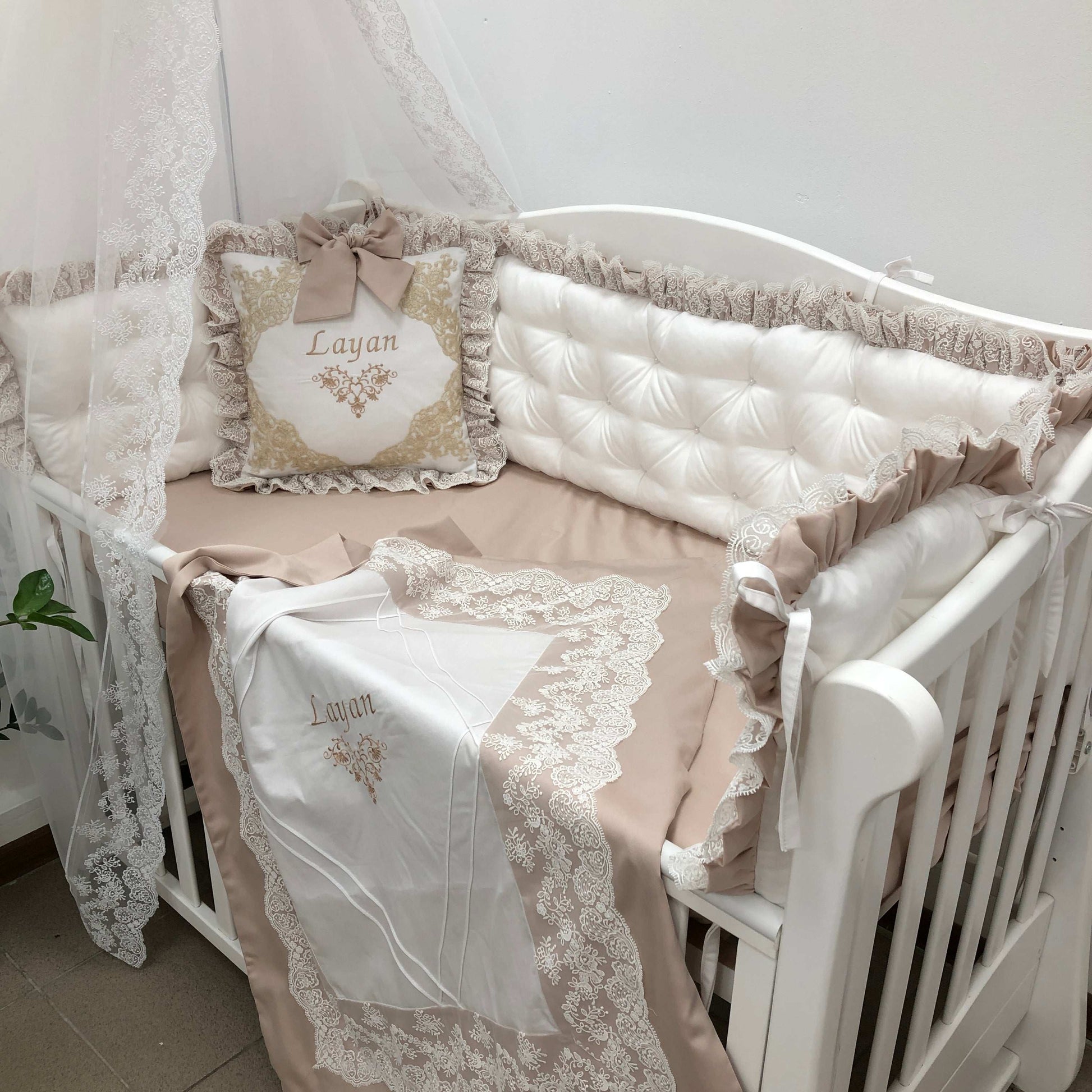Royal Luxury Personalized Crib Bedding Set "Beige Dream"