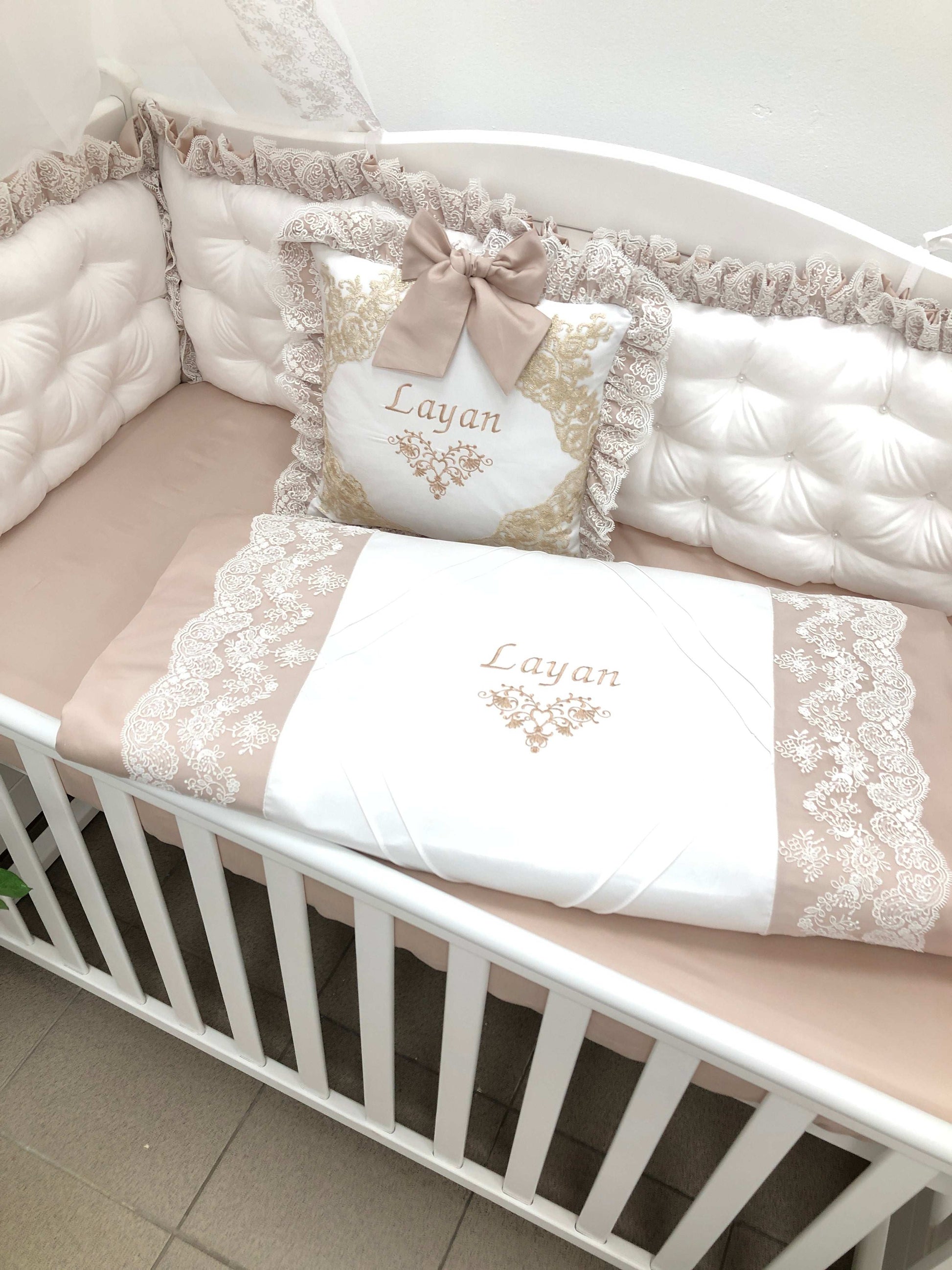 Royal Luxury Personalized Crib Bedding Set "Beige Dream"