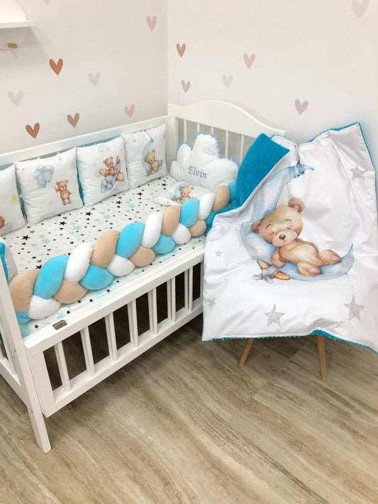 Crib set "Cerulean Teddy" - Baby Bedding Worlds