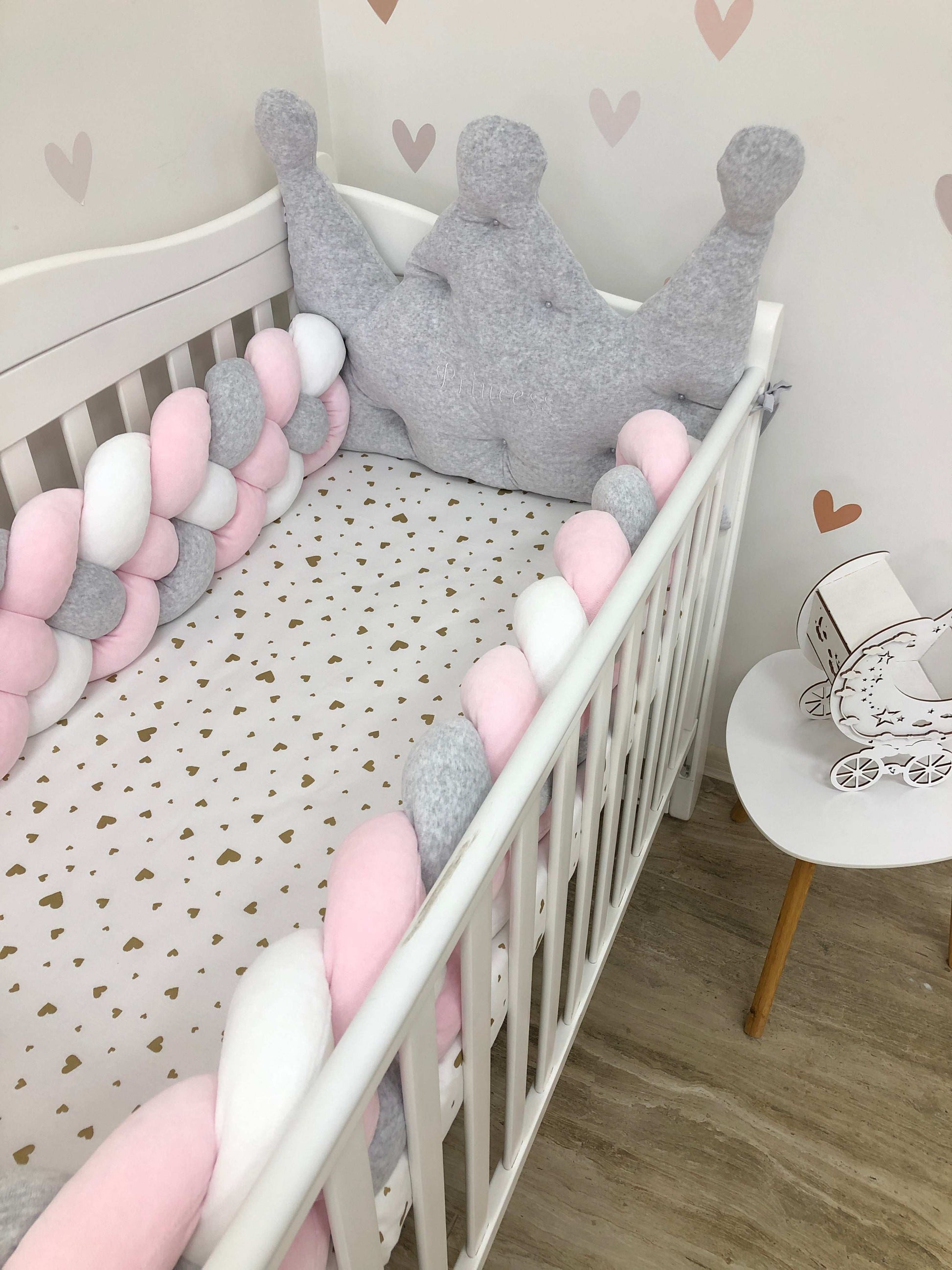 Crib set "Grey-pink elephant" - Baby Bedding Worlds