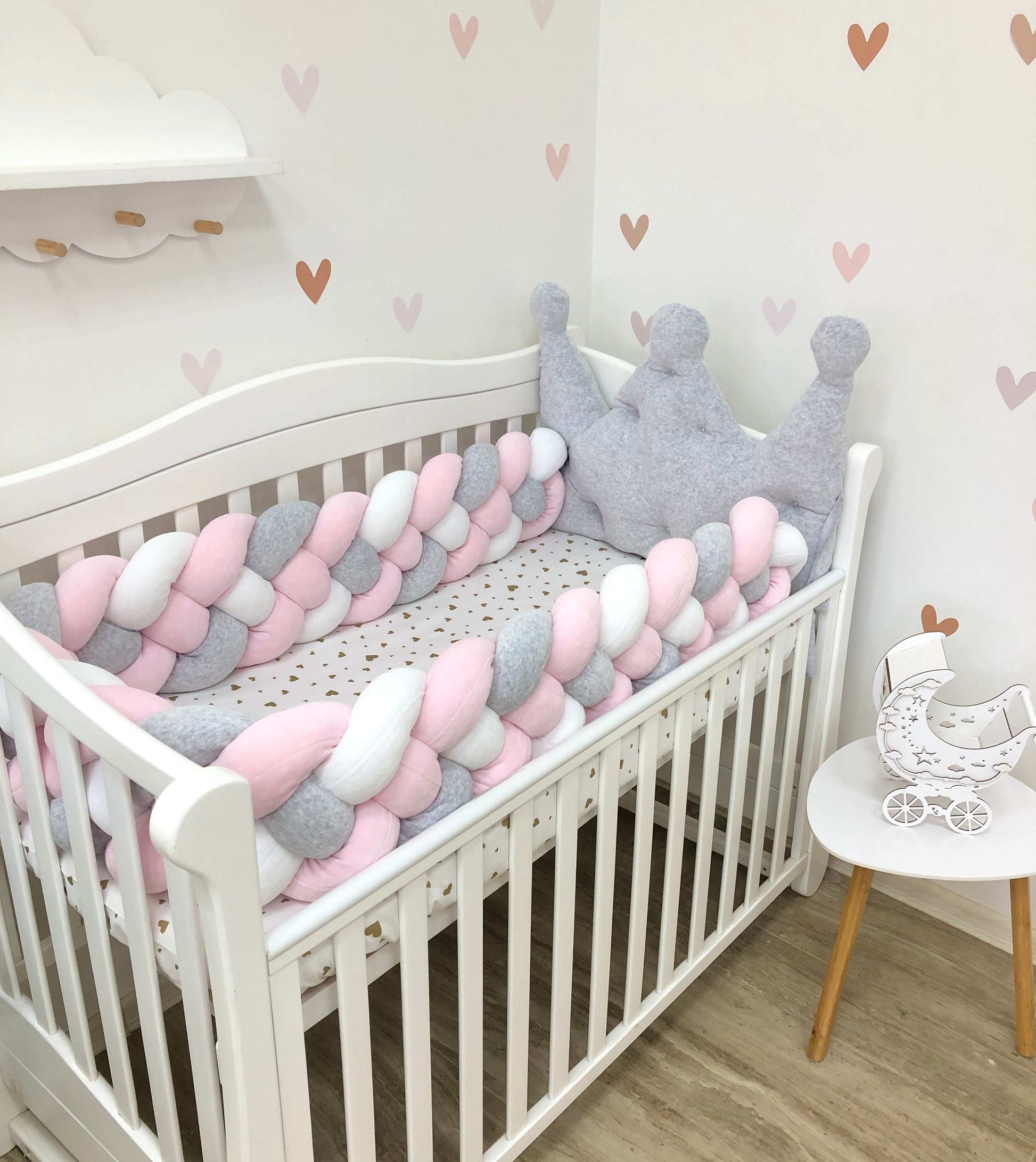 Crib set "Grey-pink elephant" - Baby Bedding Worlds