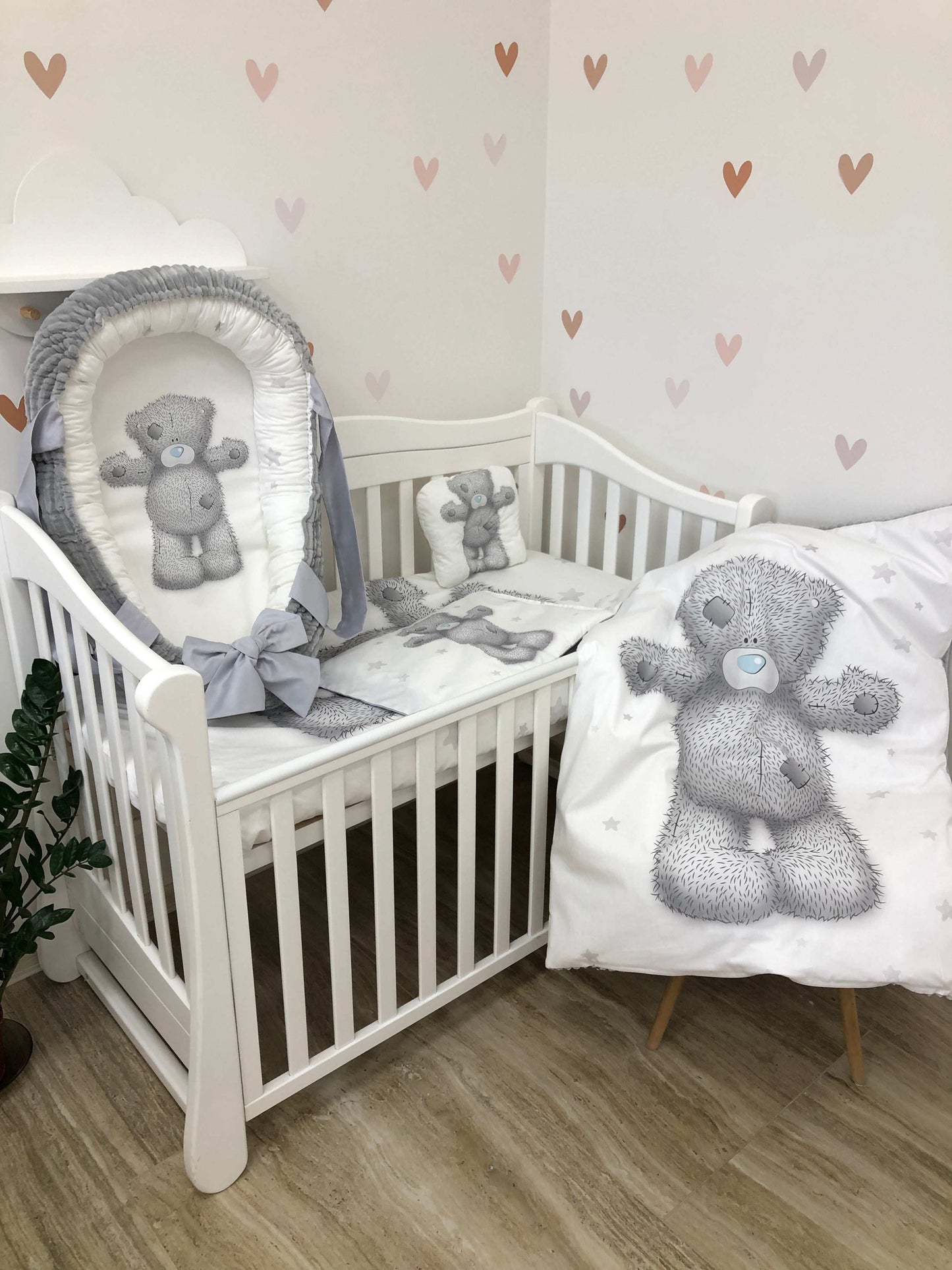 Crib set "Grey Teddy" - Baby Bedding Worlds
