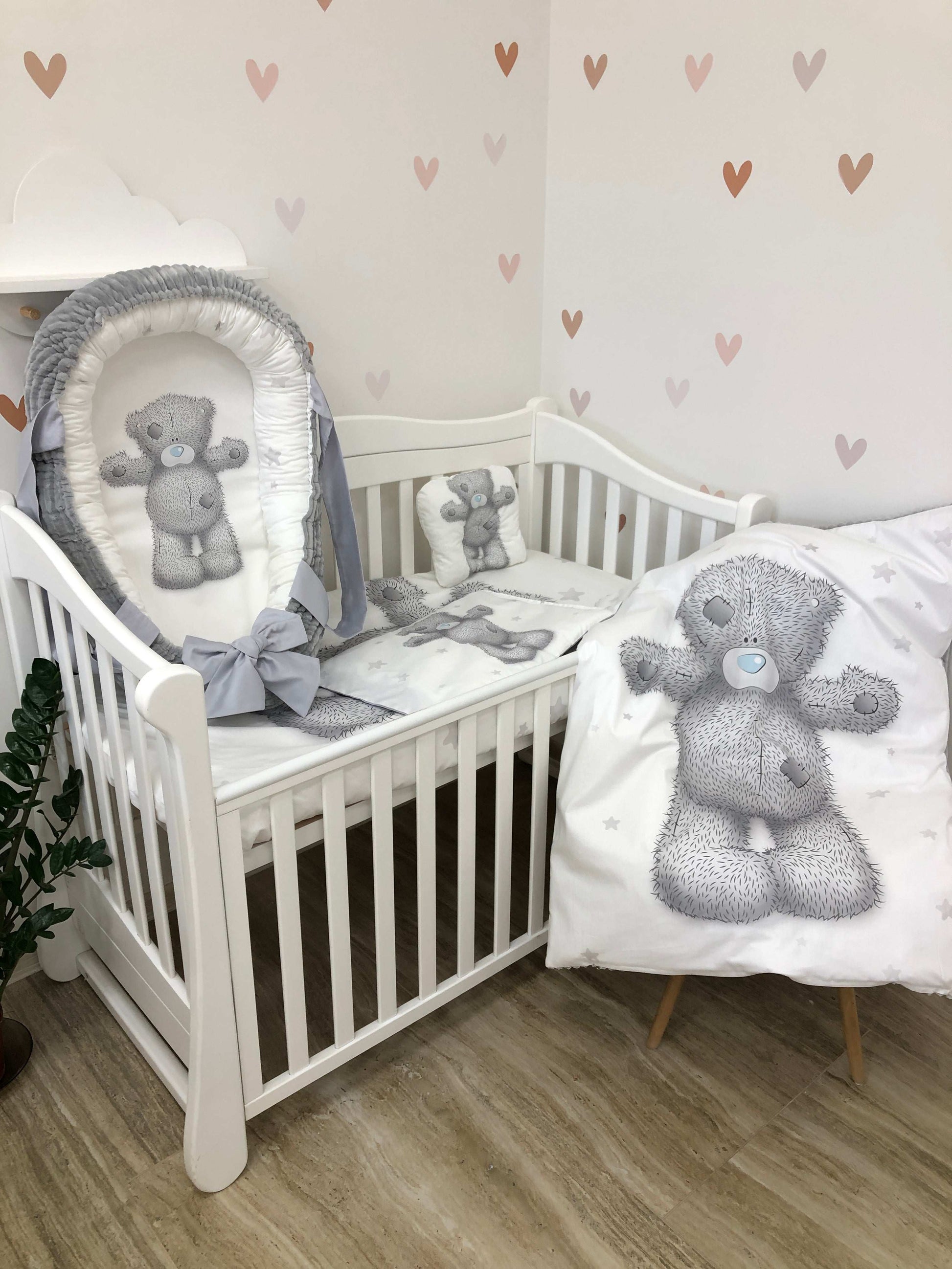 Crib set "Grey Teddy" - Baby Bedding Worlds
