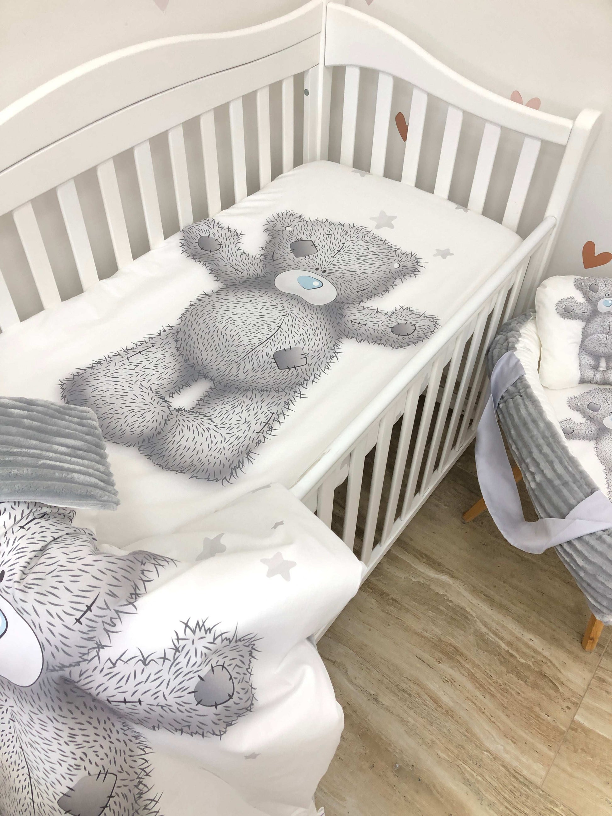 Crib set "Grey Teddy" - Baby Bedding Worlds