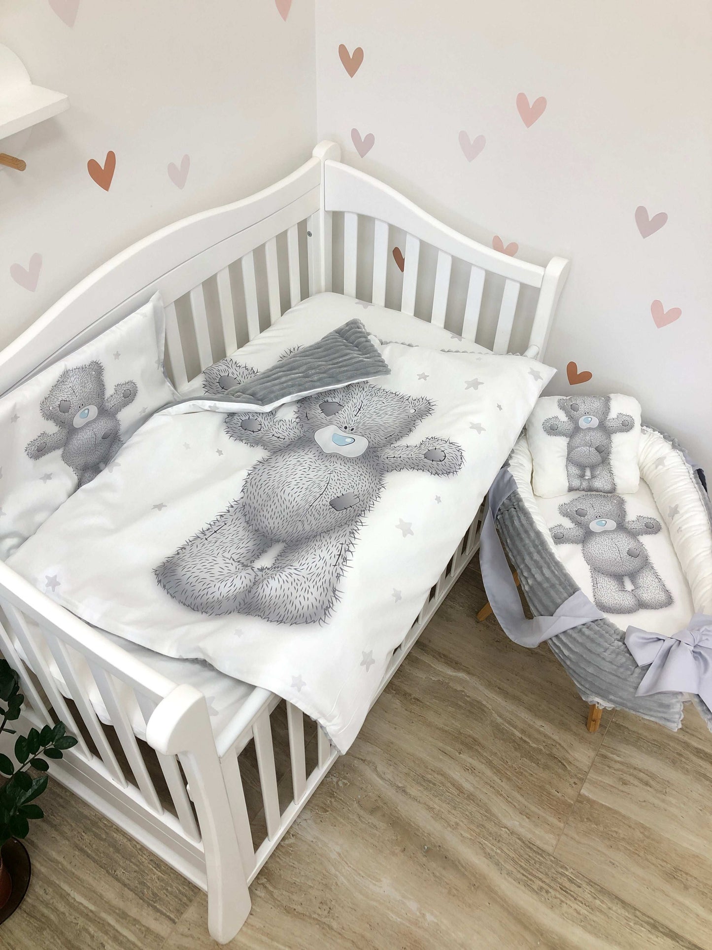 Crib set "Grey Teddy" - Baby Bedding Worlds