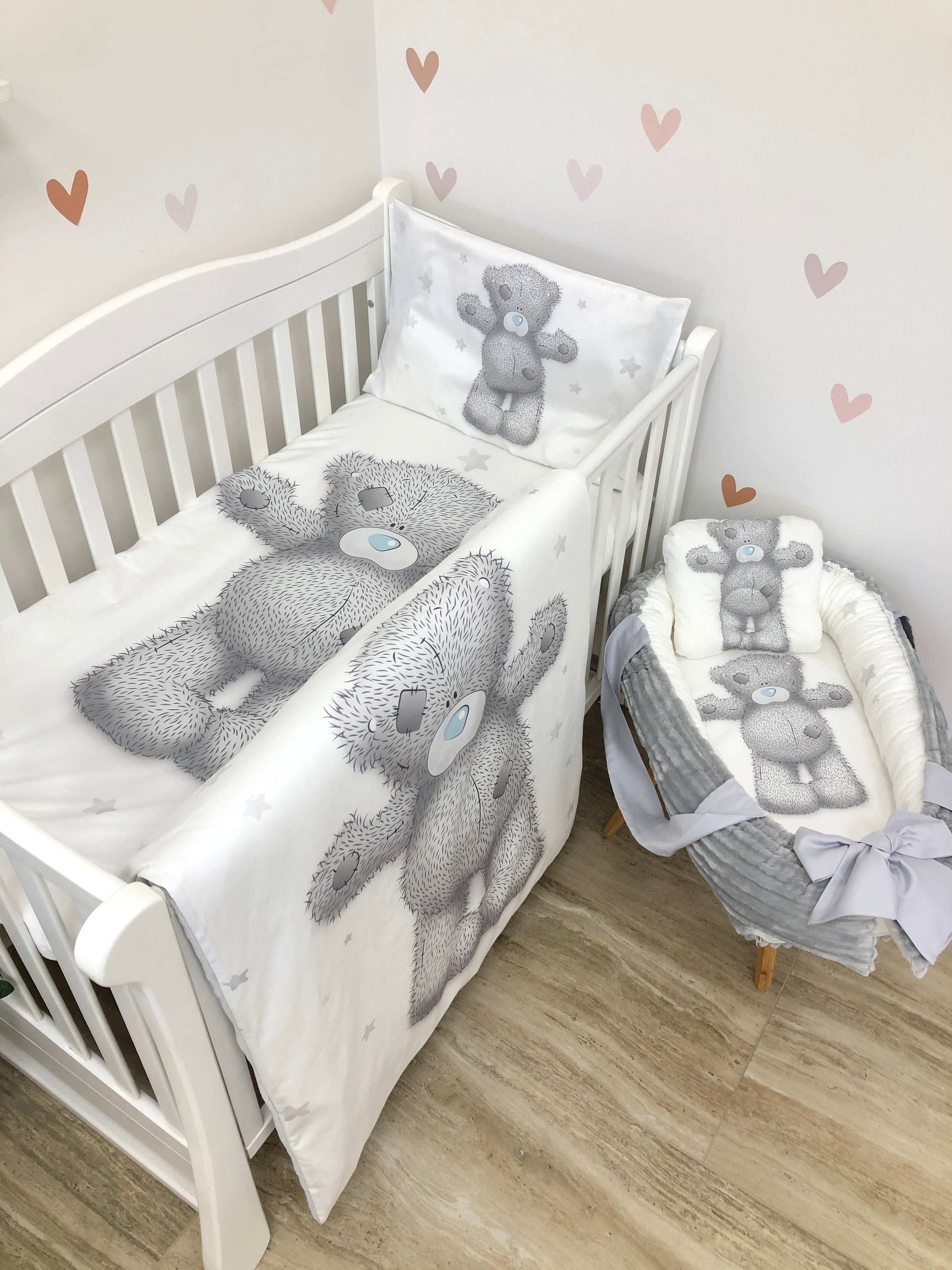 Crib set "Grey Teddy" - Baby Bedding Worlds