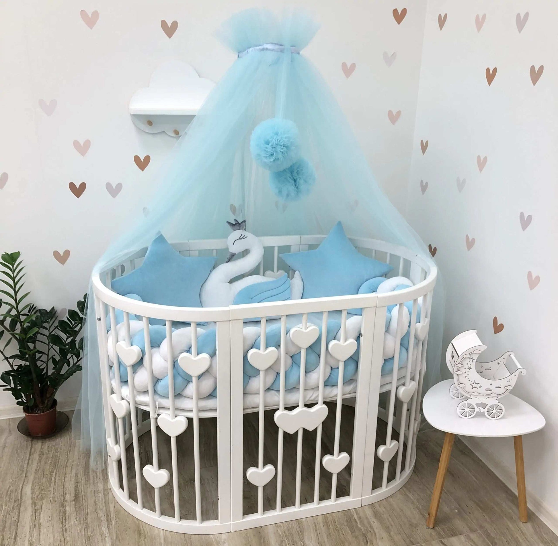 Crib Bedding set "Blue star and swan" - Baby Bedding Worlds