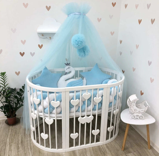 Crib Bedding set "Blue star and swan" - Baby Bedding Worlds