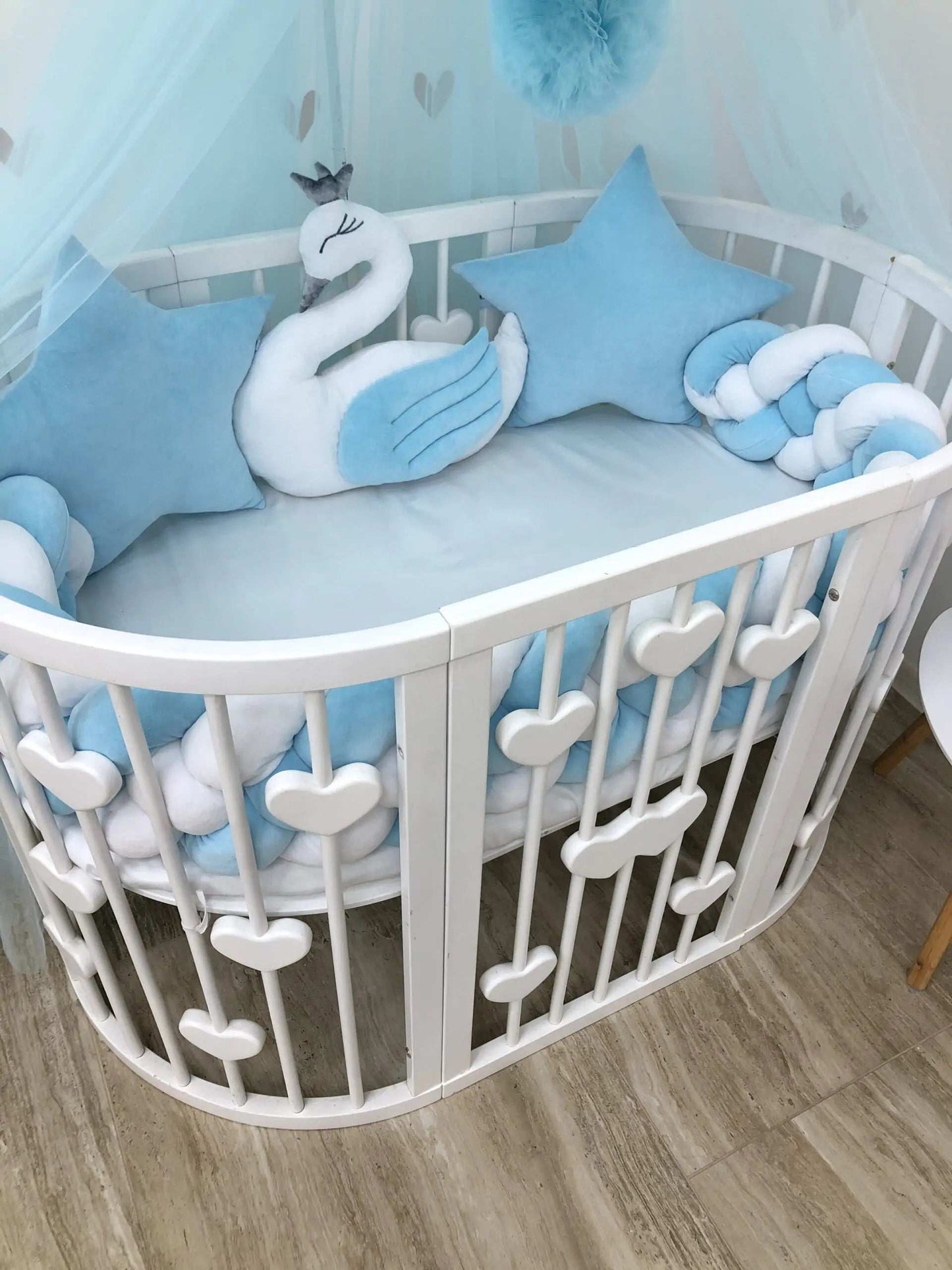 Crib Bedding set "Blue star and swan" - Baby Bedding Worlds
