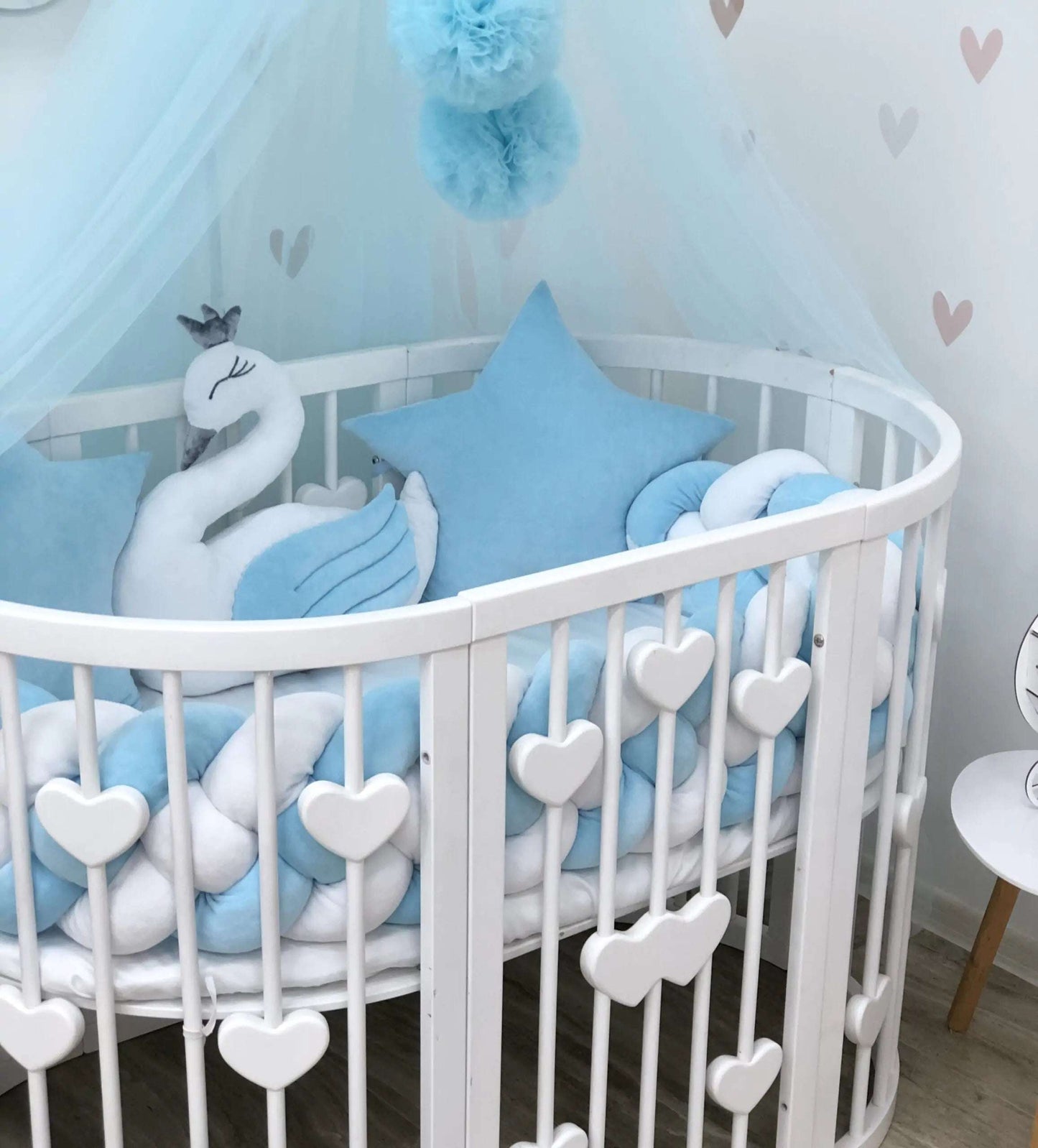 Crib Bedding set "Blue star and swan" - Baby Bedding Worlds