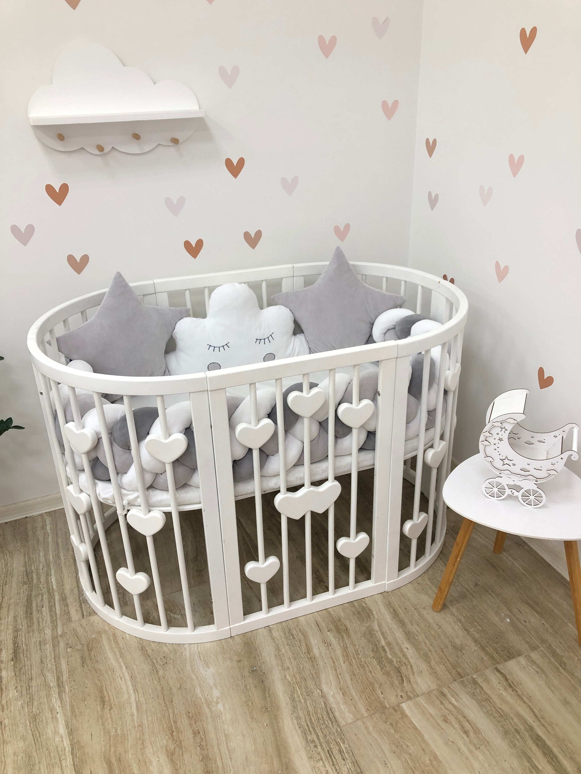 Gray Braided Crib Bedding Set – "Stars & Cloud" ☁️⭐