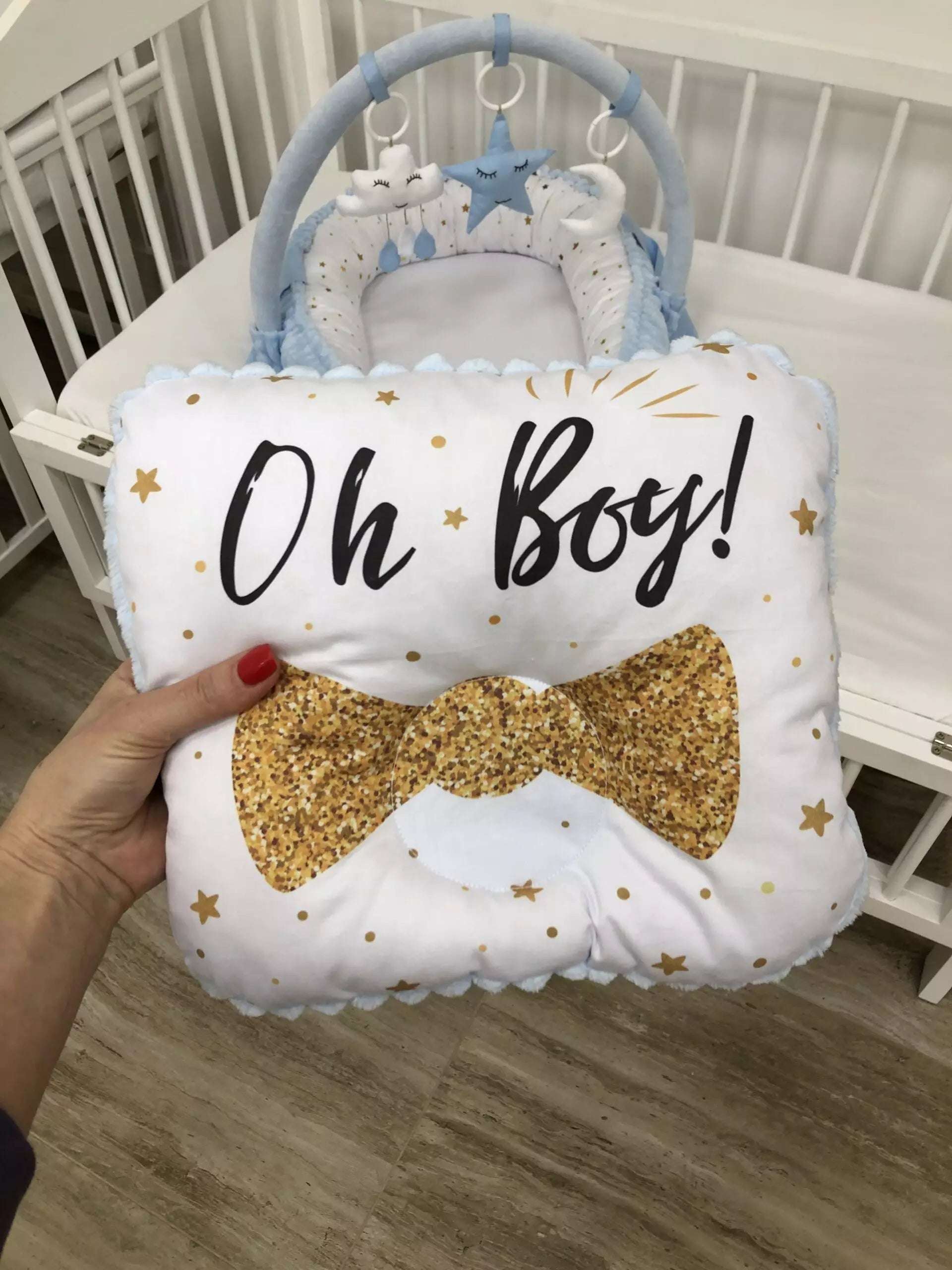 Baby nest with an arc and mini toys “Oh Boy” . - Baby Bedding Worlds