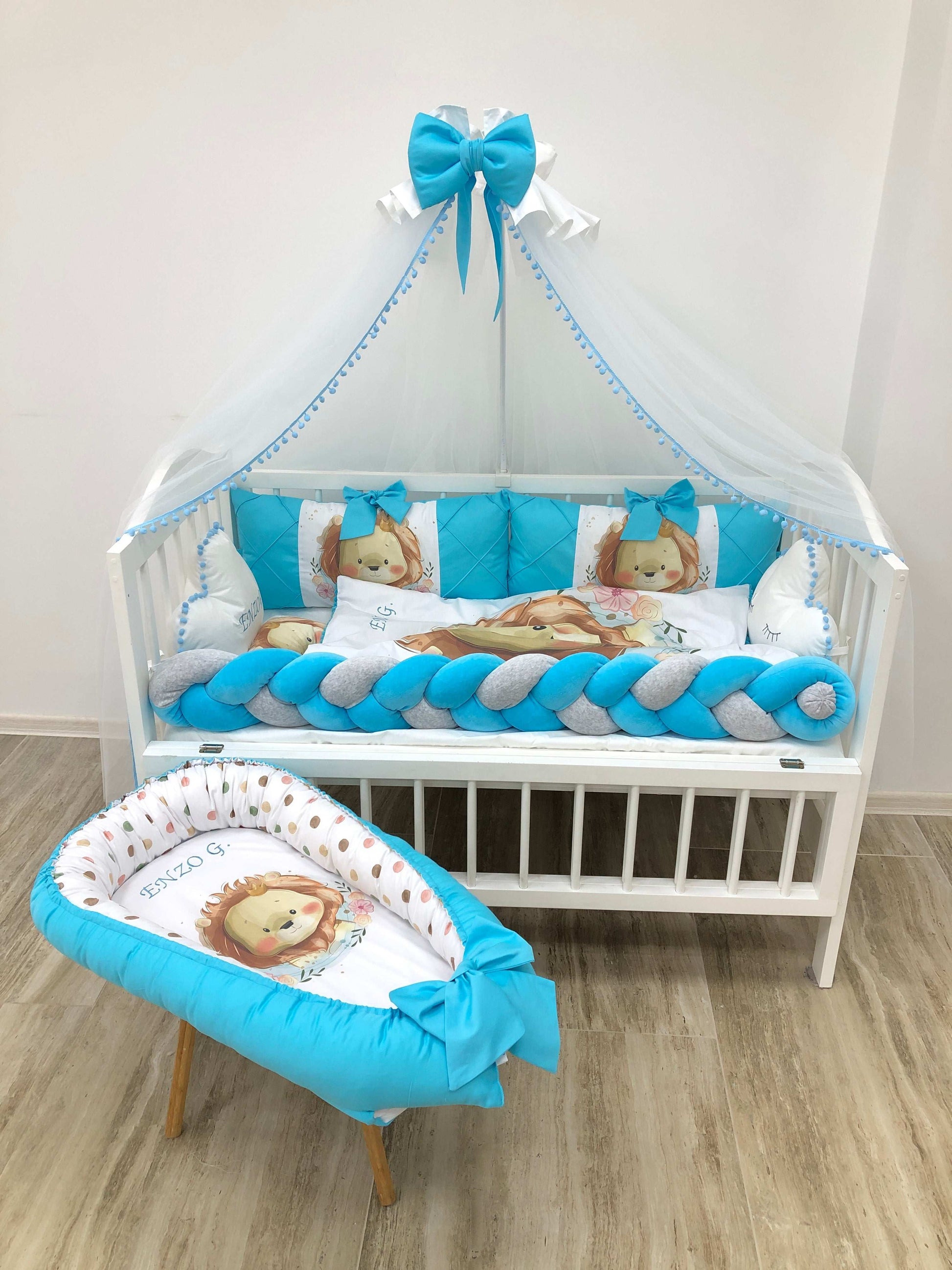 Crib set “Azure lion” - Baby Bedding Worlds