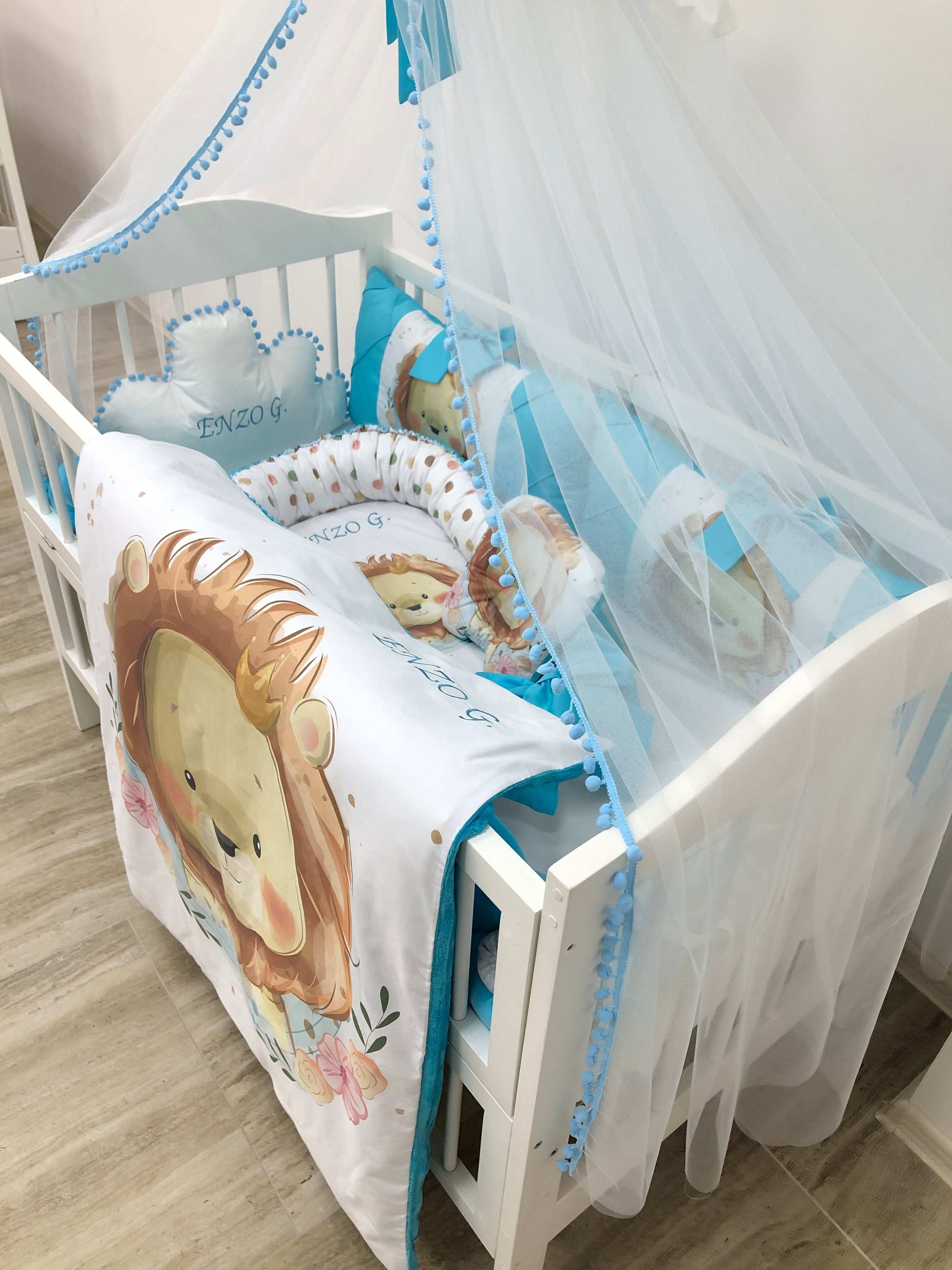 Crib set “Azure lion” - Baby Bedding Worlds