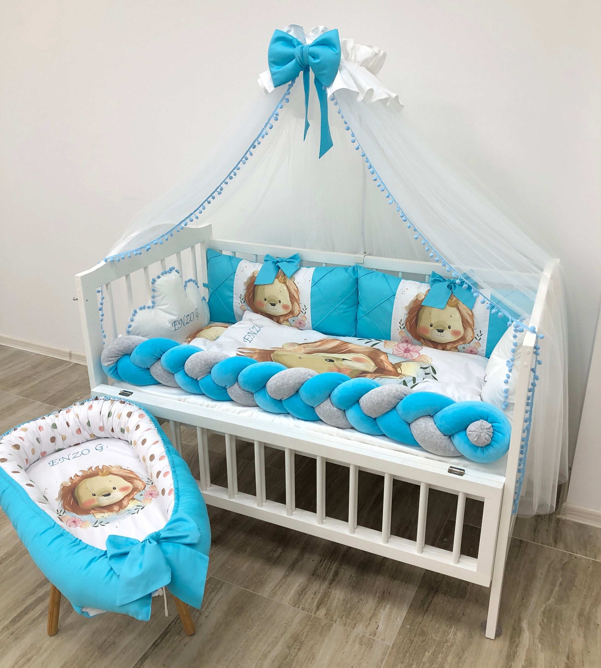 Crib set “Azure lion” - Baby Bedding Worlds