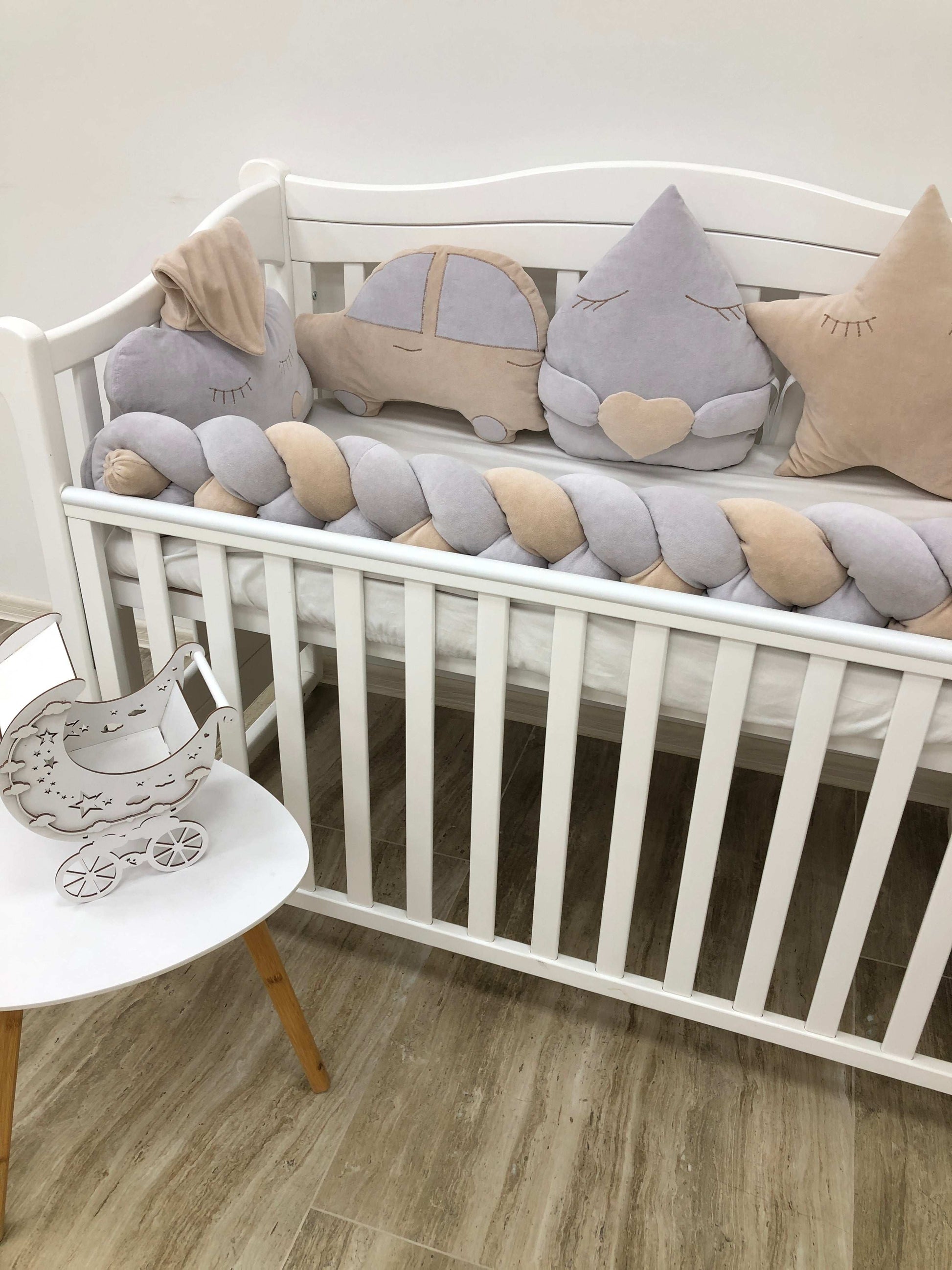 Crib set "Brown car and grey cloud" - Baby Bedding Worlds