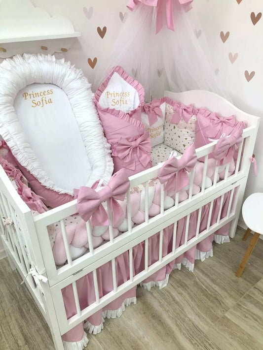Crib Set “Little Princess” color baby pink - Baby Bedding Worlds