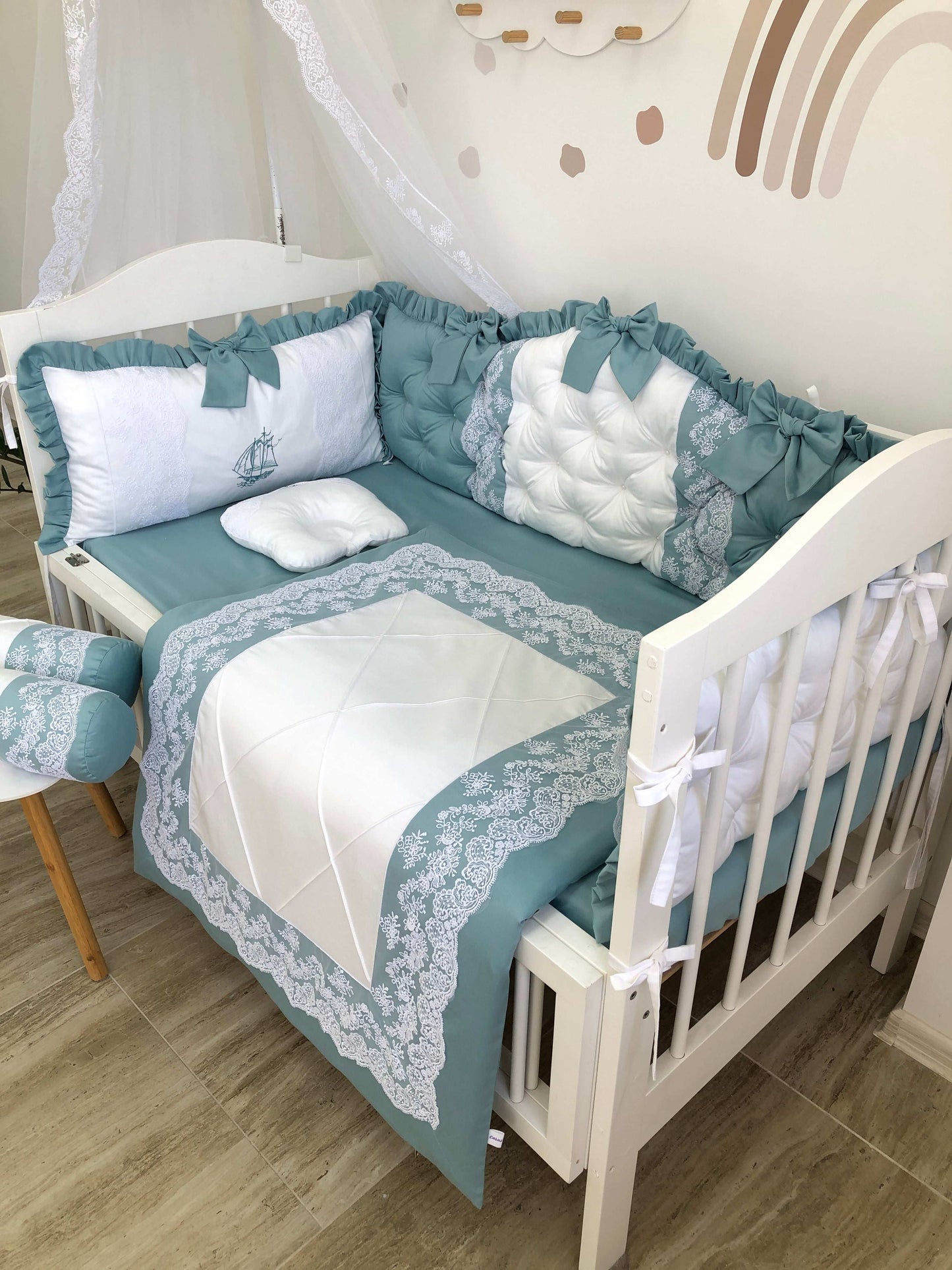 Crib Bumper Set "Sage royal" - Baby Bedding Worlds