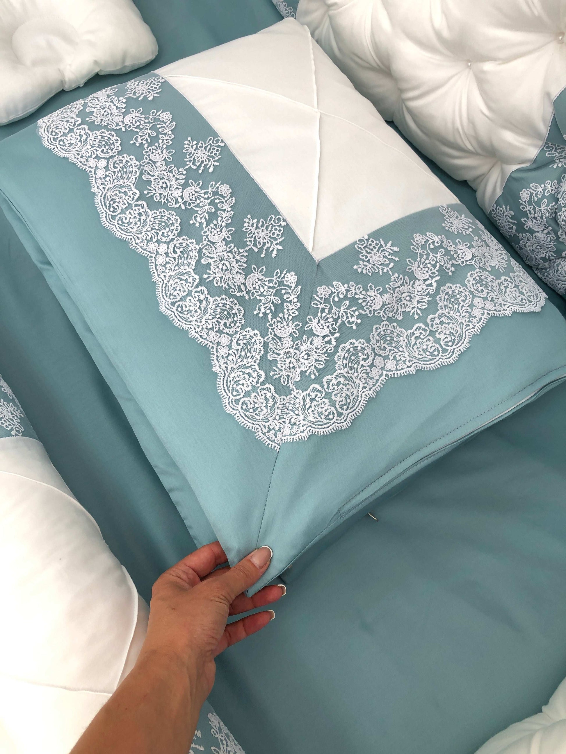 Crib Bumper Set "Sage royal" - Baby Bedding Worlds