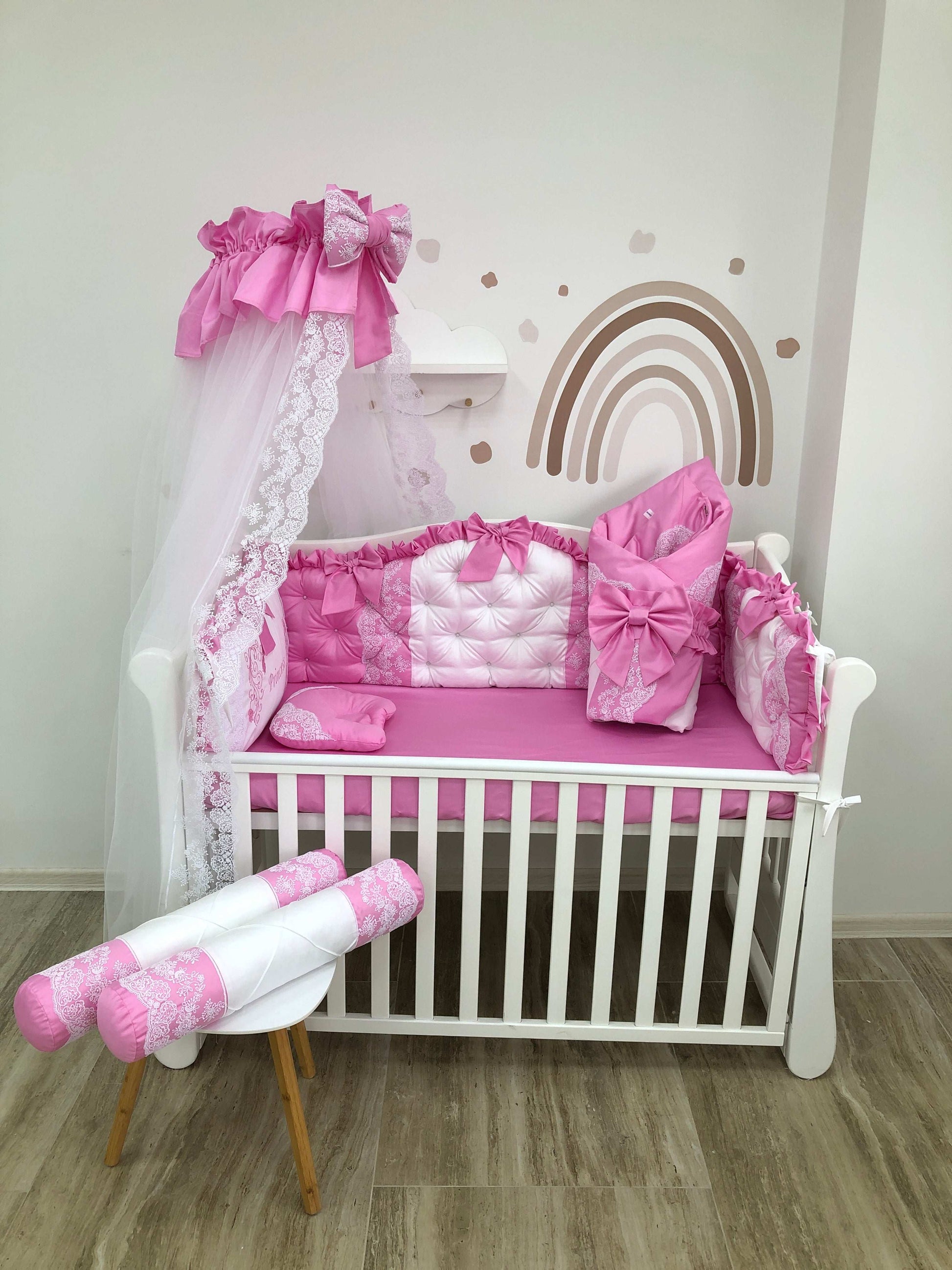 Crib Bumper Set "Pink royal" - Baby Bedding Worlds