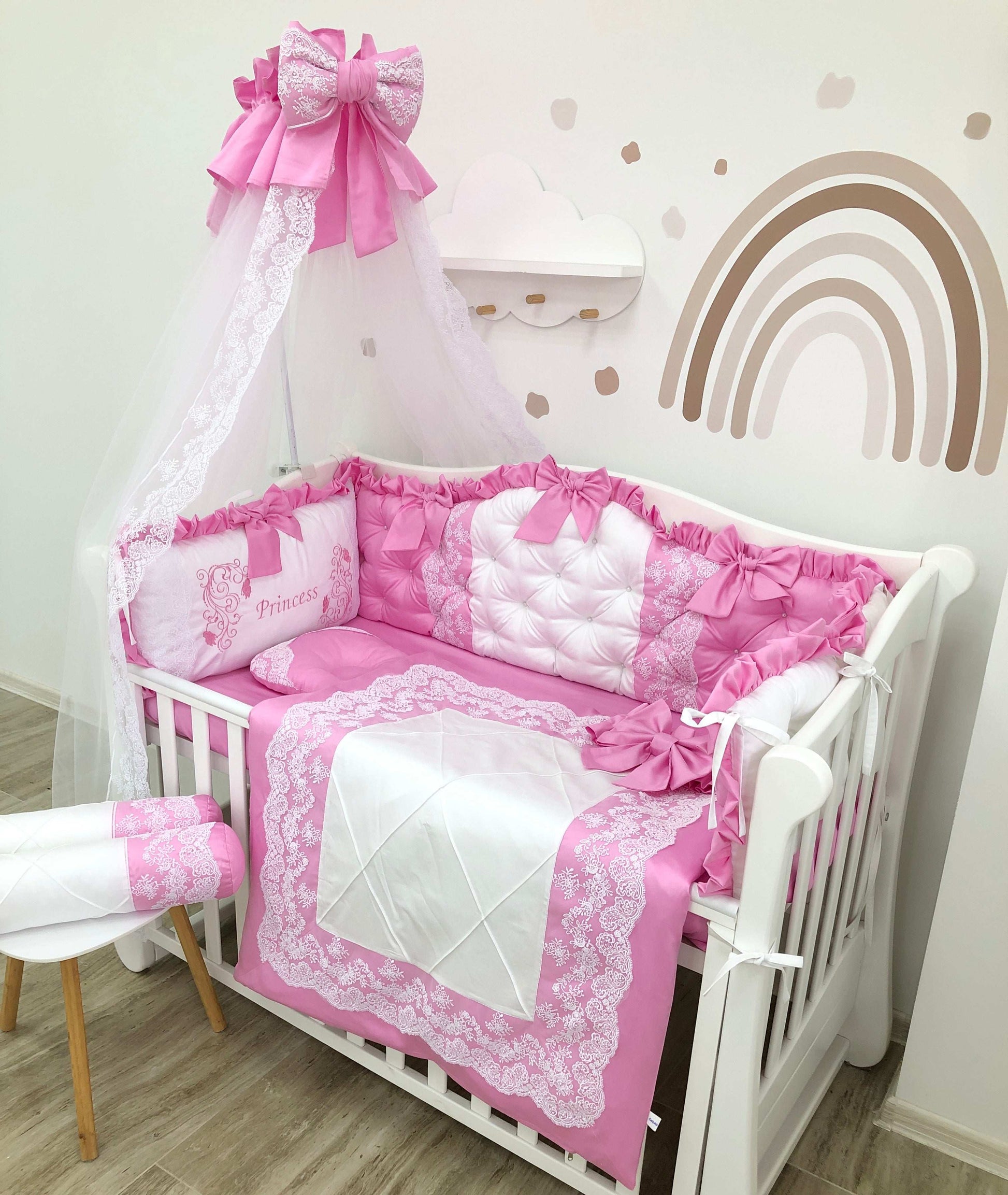 Crib Bumper Set "Pink royal" - Baby Bedding Worlds