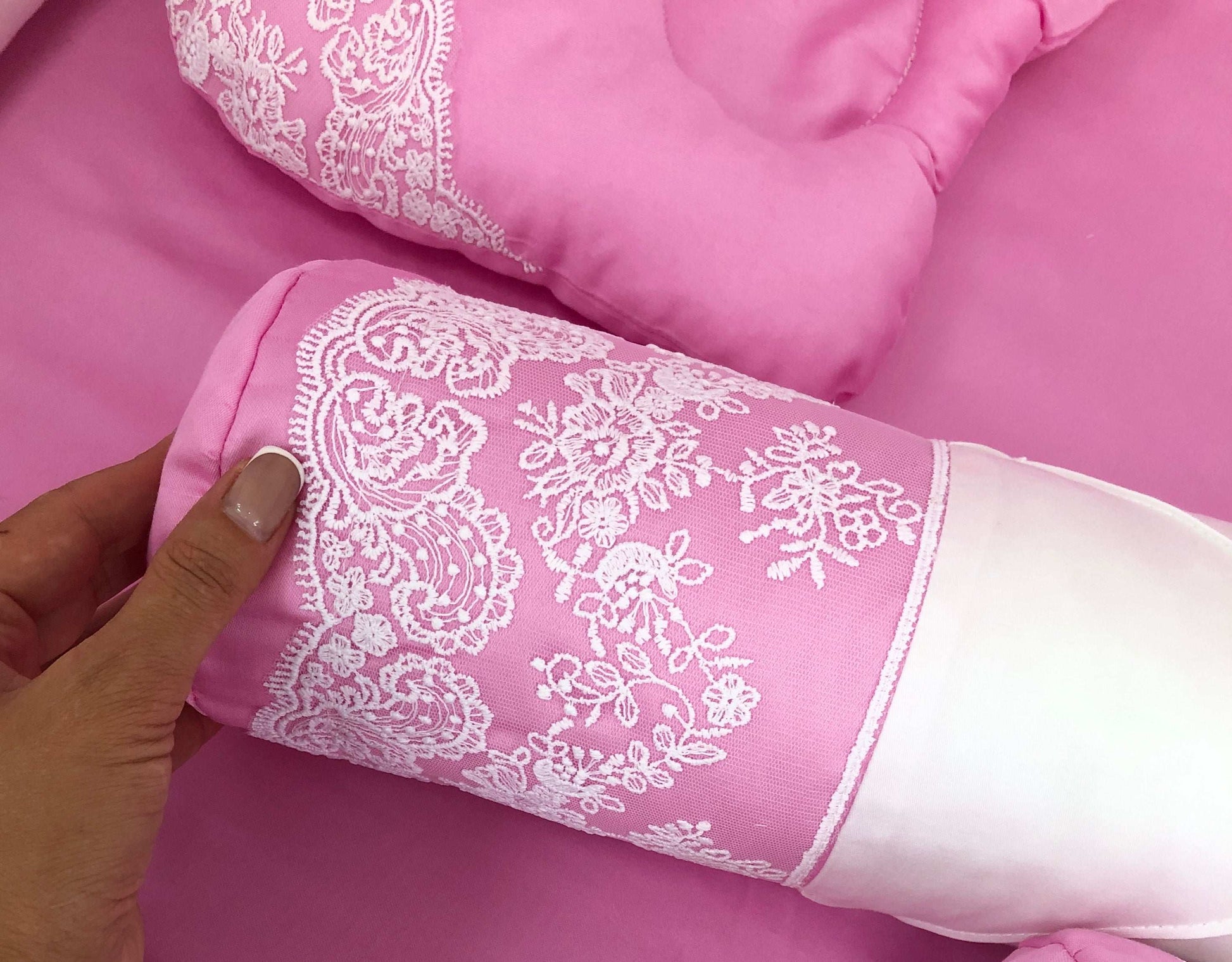Crib Bumper Set "Pink royal" - Baby Bedding Worlds