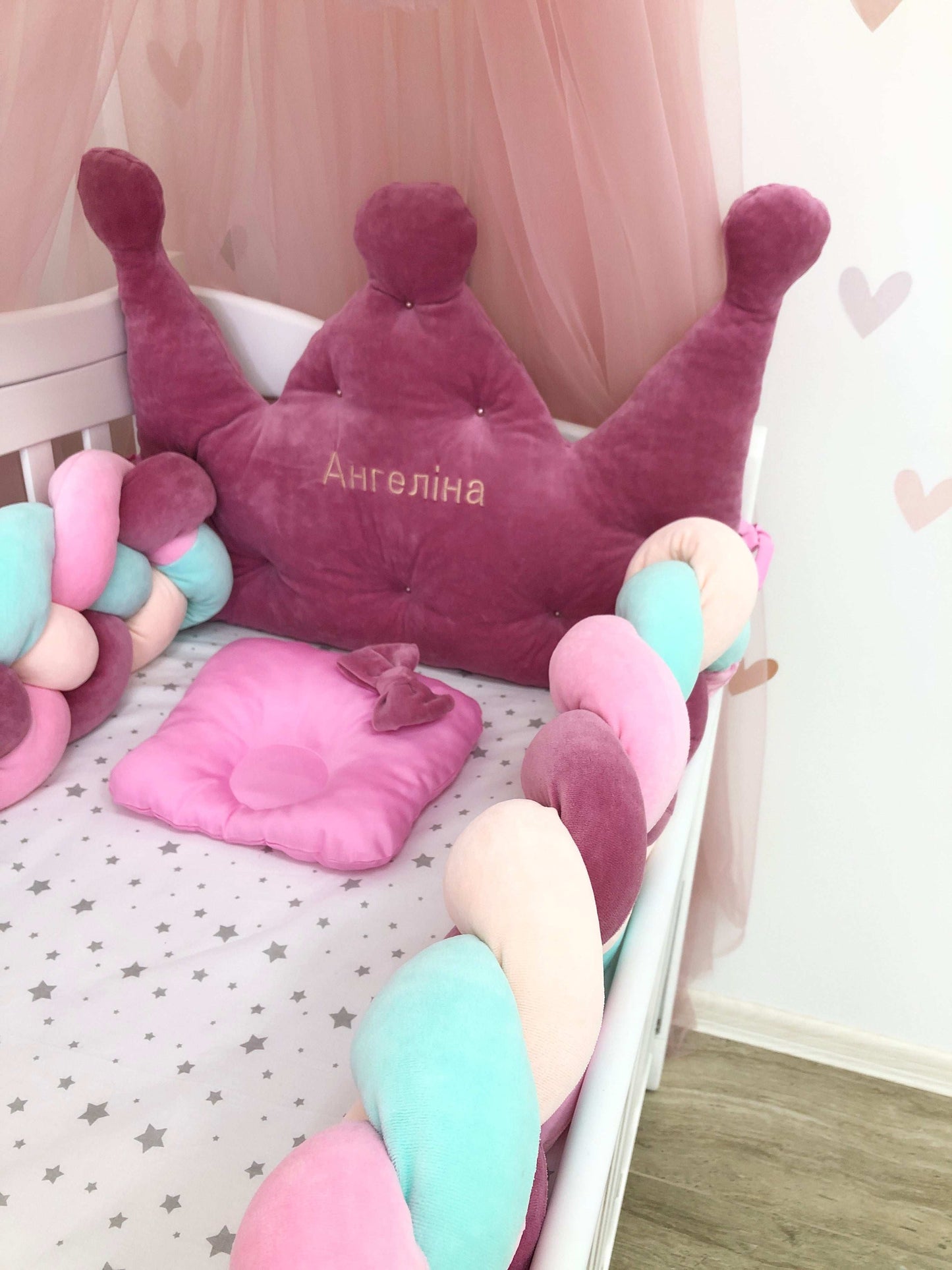 Personalized Bedding set color beige and purple - Baby Bedding Worlds