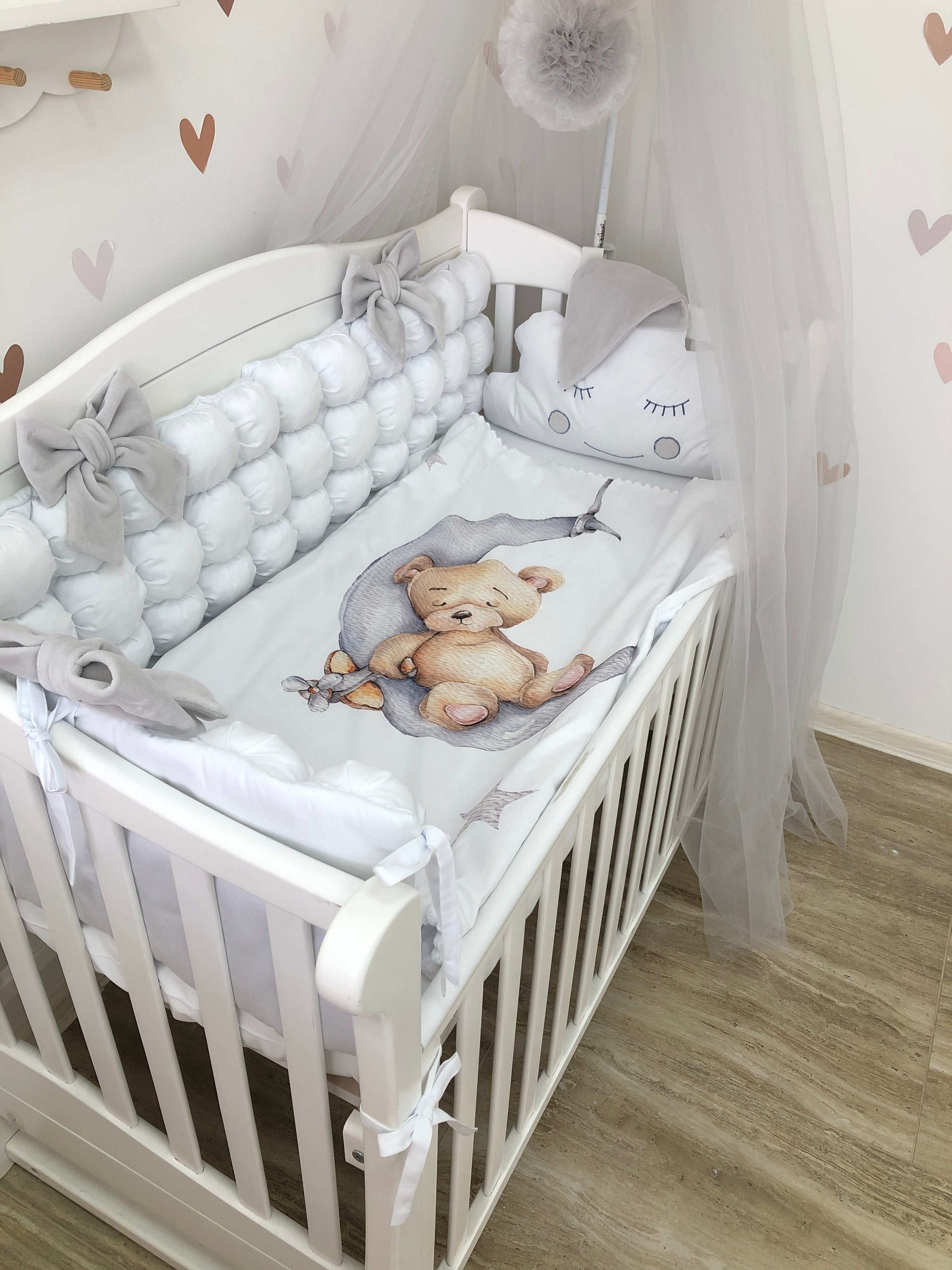 Crib set "Grey bear" - Baby Bedding Worlds