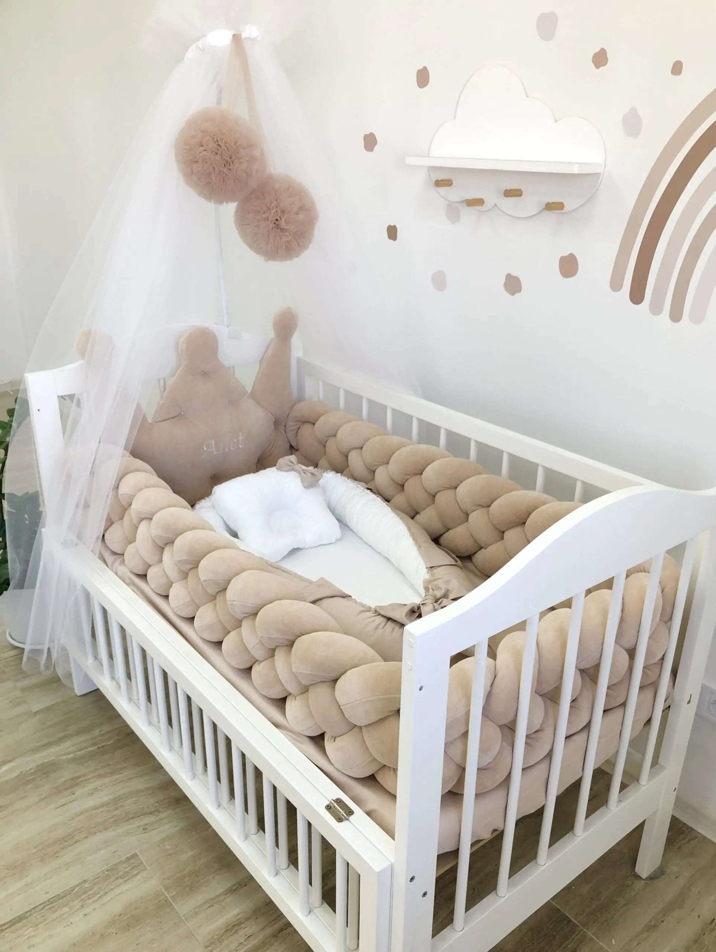 Personalized Bedding set color beige and white “Dream” - Baby Bedding Worlds