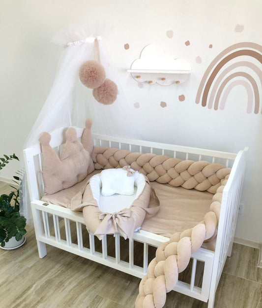 Personalized Bedding set color beige and white “Dream” - Baby Bedding Worlds