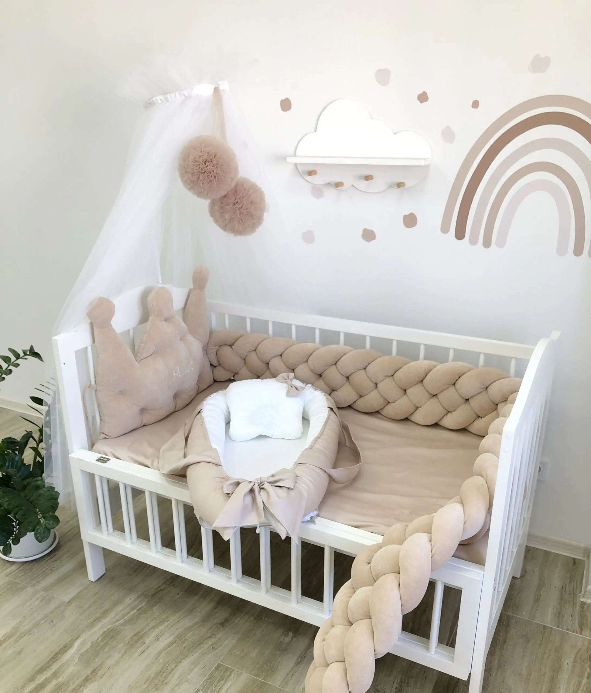 Personalized Bedding set color beige and white “Dream” - Baby Bedding Worlds
