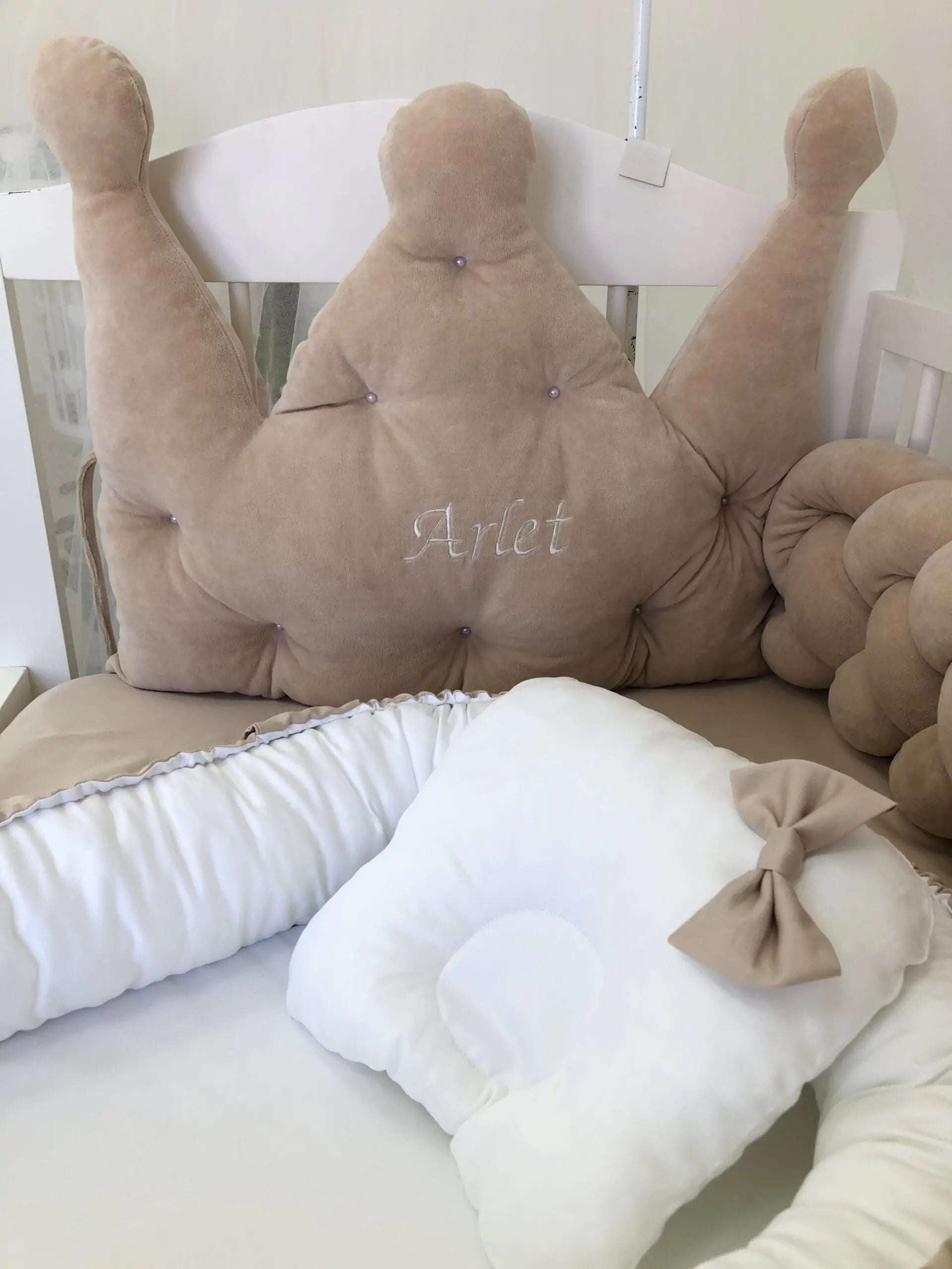 Personalized Bedding set color beige and white “Dream” - Baby Bedding Worlds