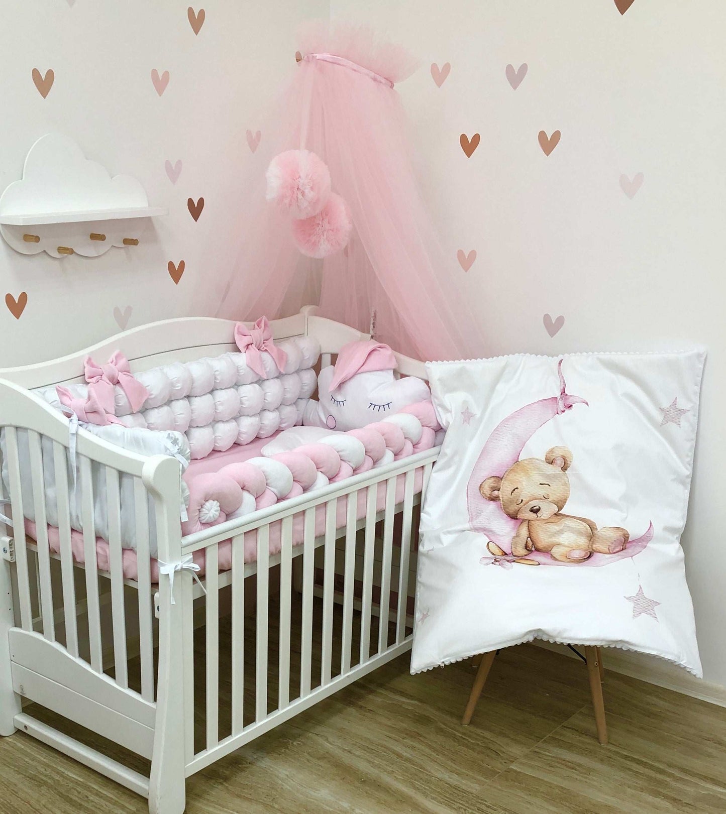 Crib set "Pink Bear" - Baby Bedding Worlds